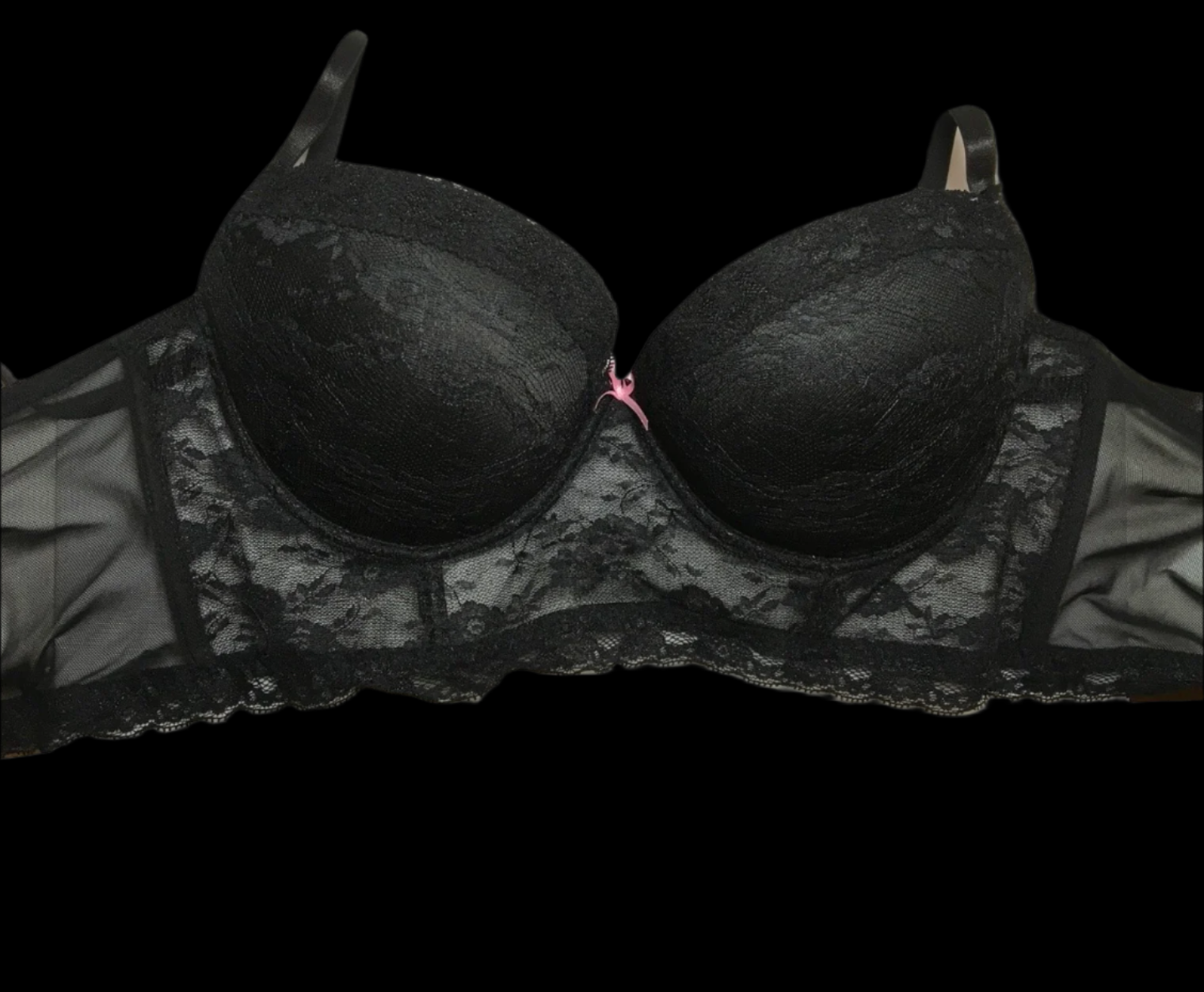 Black Lace Pink Bow Bra