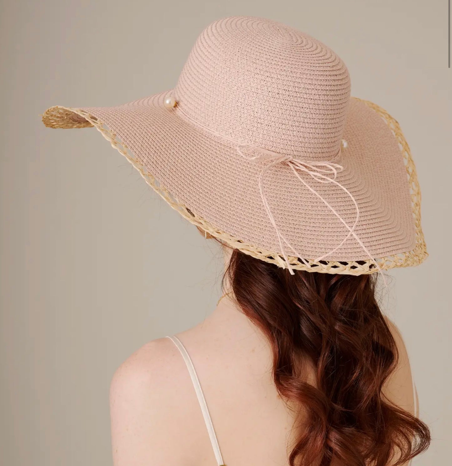 Floppy Straw Sun Hat With Pearl-Hats-PANTIESANDPUMPS.COM
