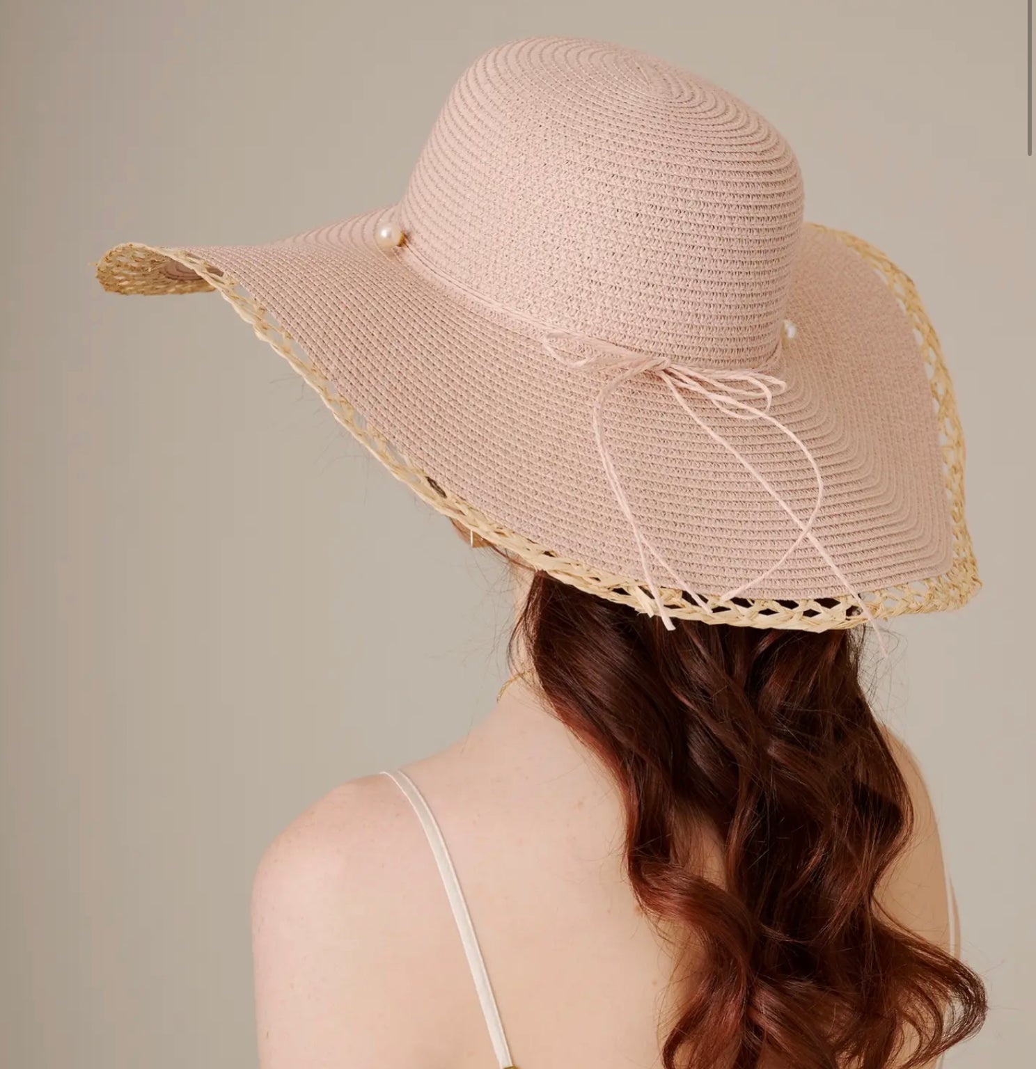 Floppy Straw Sun Hat With Pearl-Hats-PANTIESANDPUMPS.COM