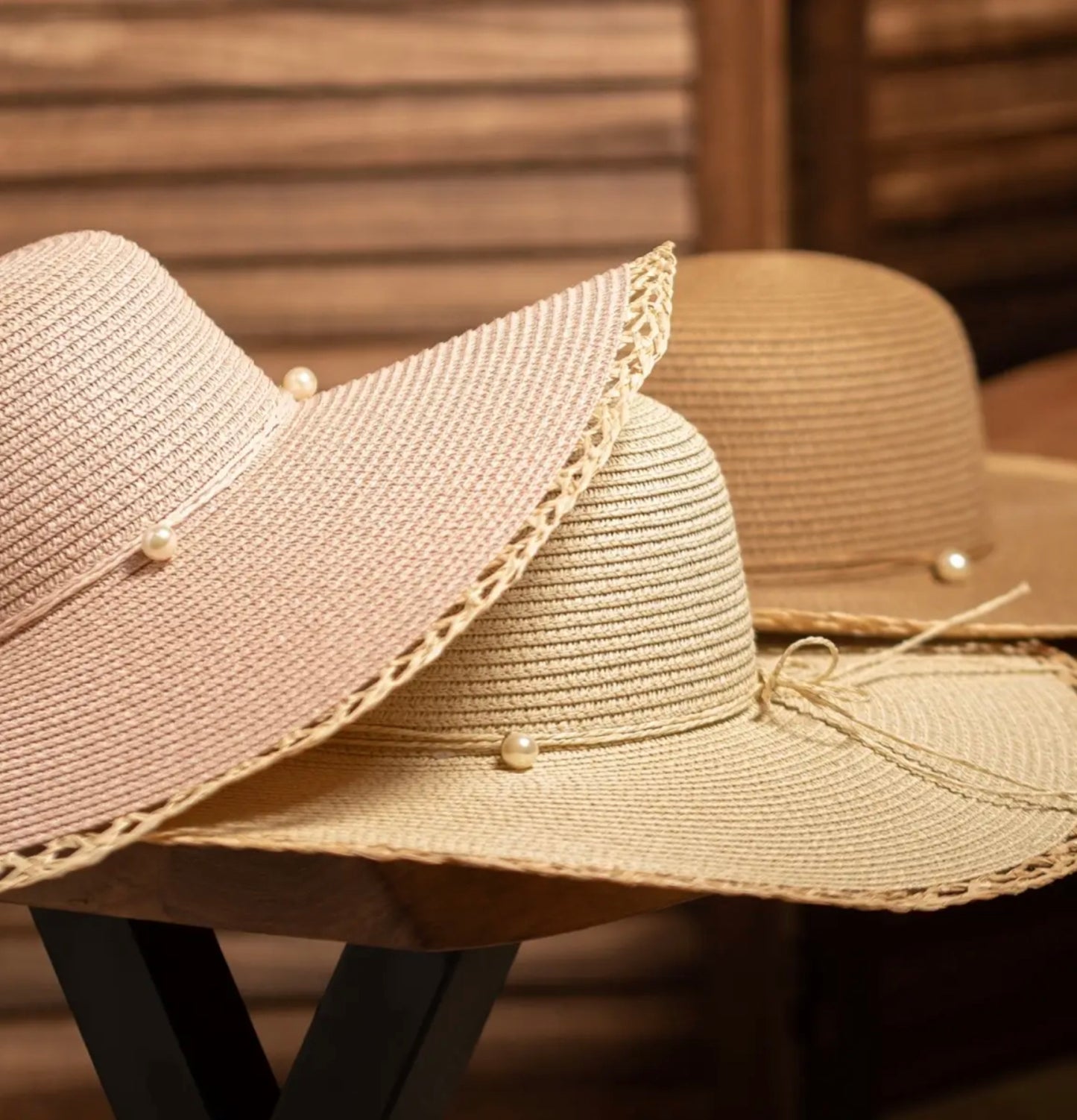 Floppy Straw Sun Hat With Pearl-Hats-PANTIESANDPUMPS.COM