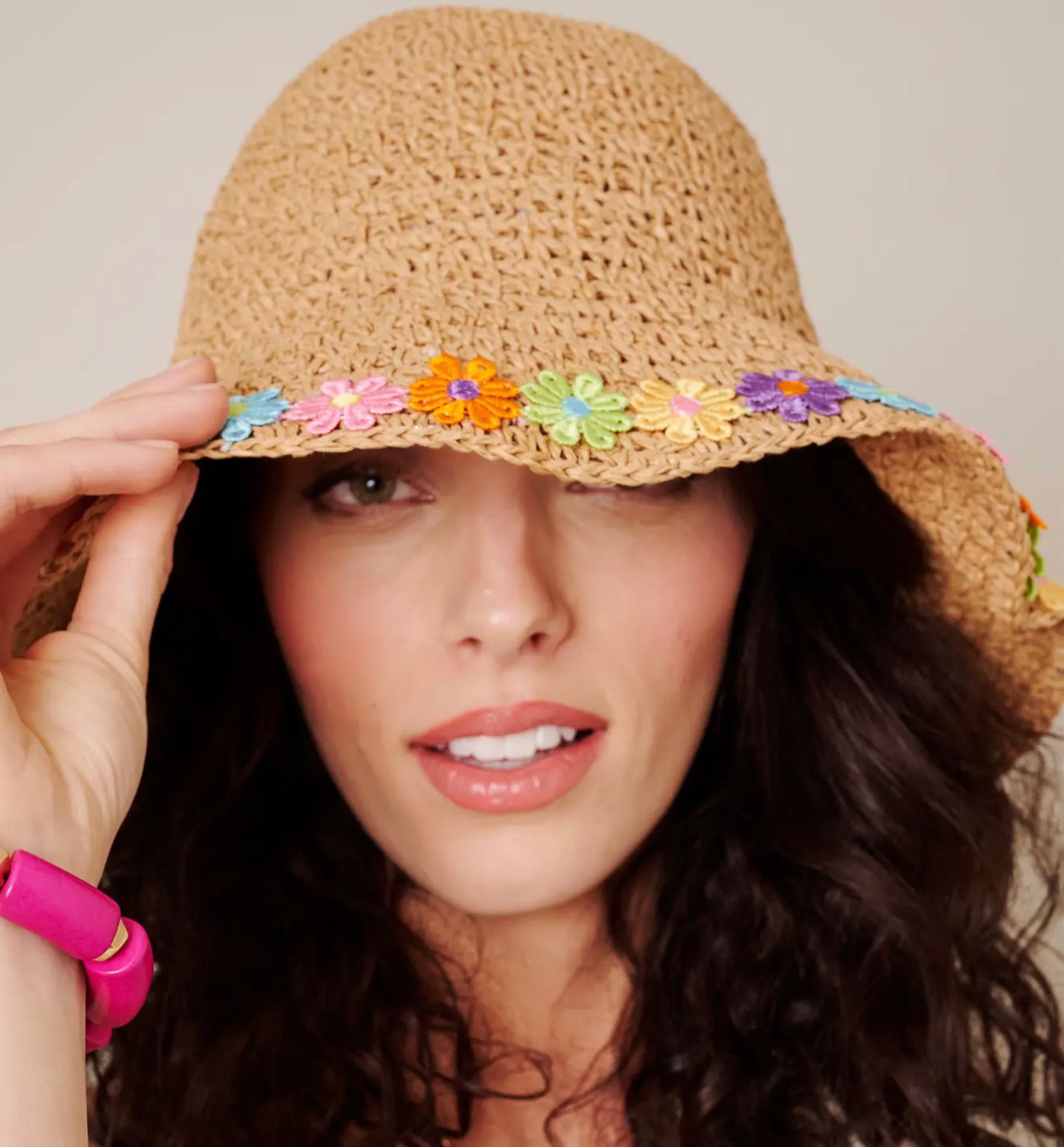 Floral Straw Bucket Hat-Hats-PANTIESANDPUMPS.COM