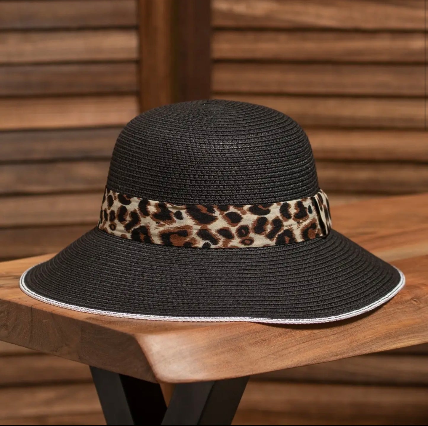 Leopard Strap Straw Bowler Hat-Hats-PANTIESANDPUMPS.COM