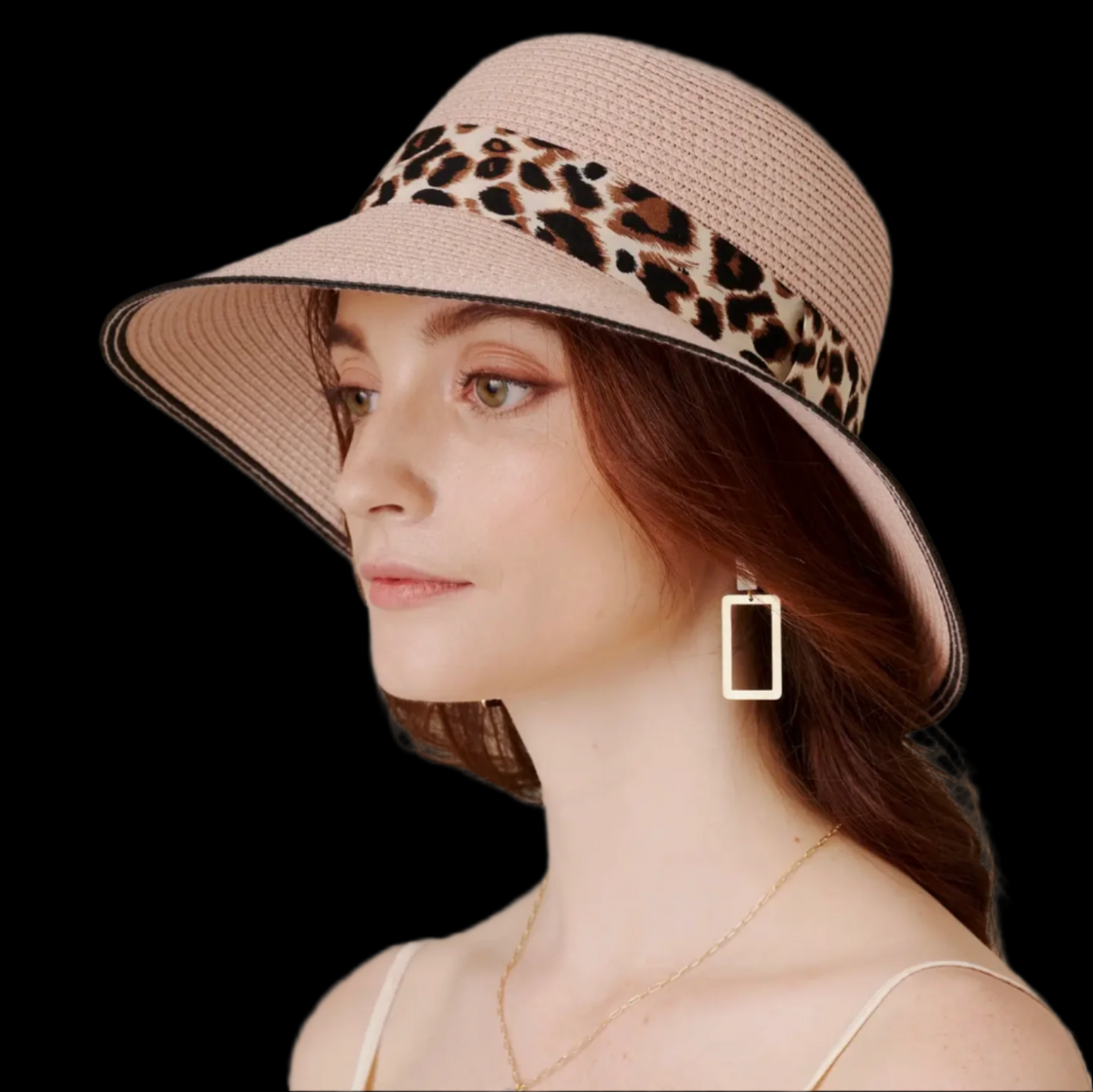 Leopard Strap Straw Bowler Hat