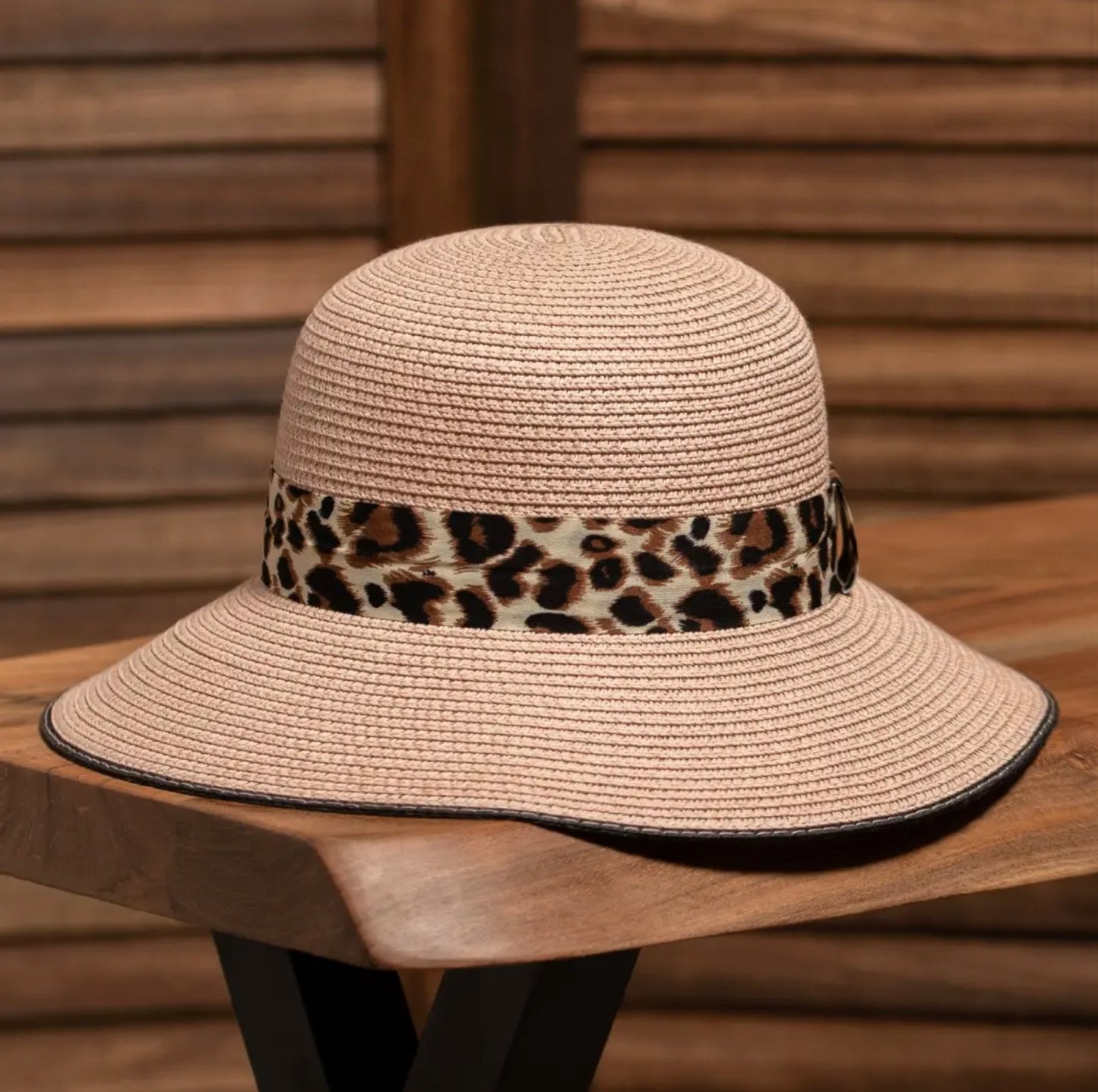 Leopard Strap Straw Bowler Hat-Hats-PANTIESANDPUMPS.COM