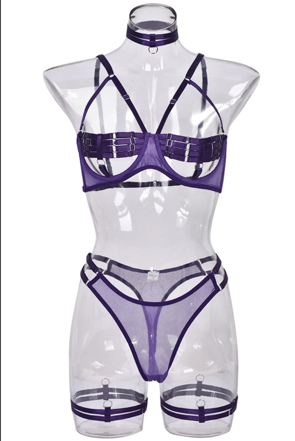 Mesh Strappy Sexy Lingerie 4pcs Set-Lingerie-PANTIESANDPUMPS.COM