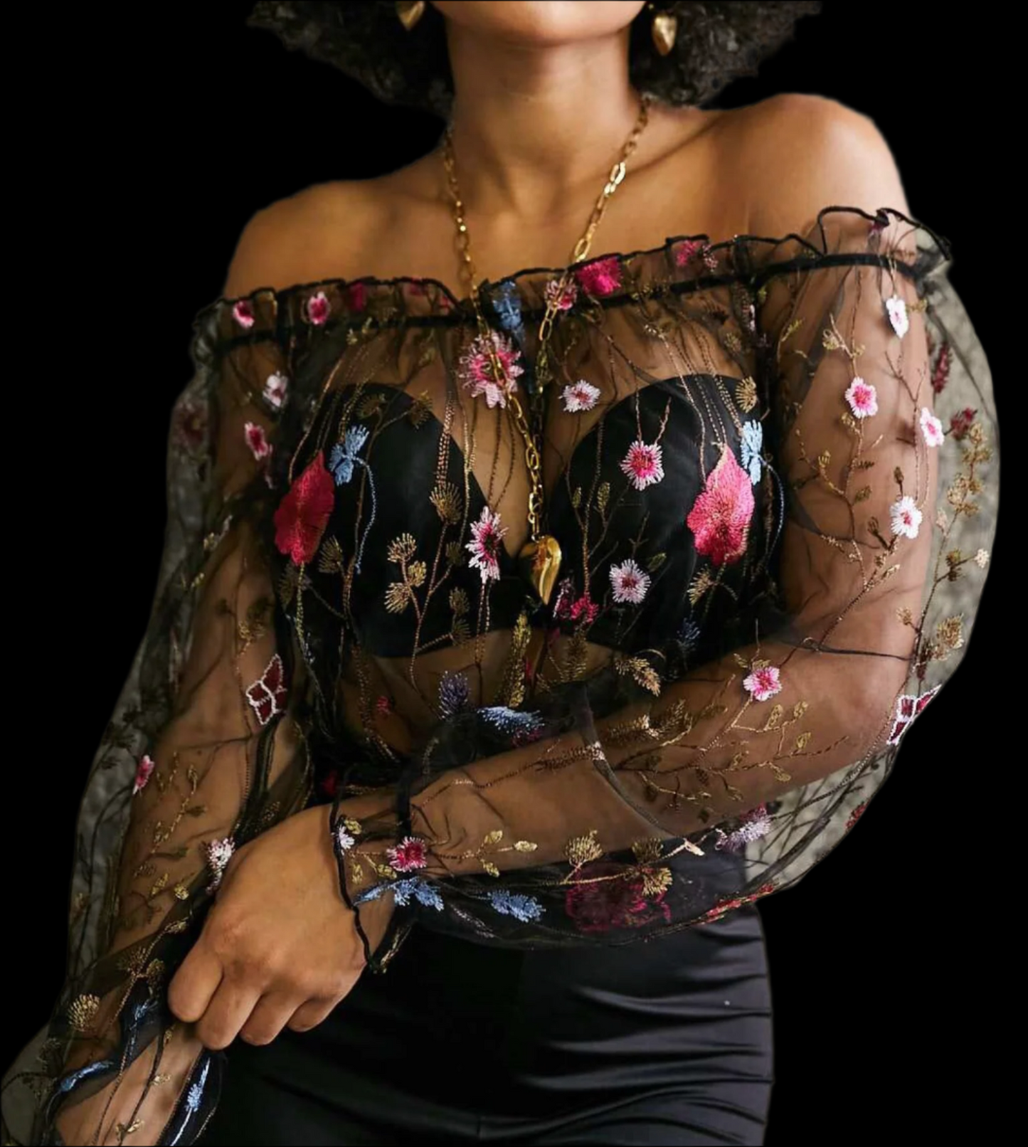 Off the Shoulders Sheer Crop Top