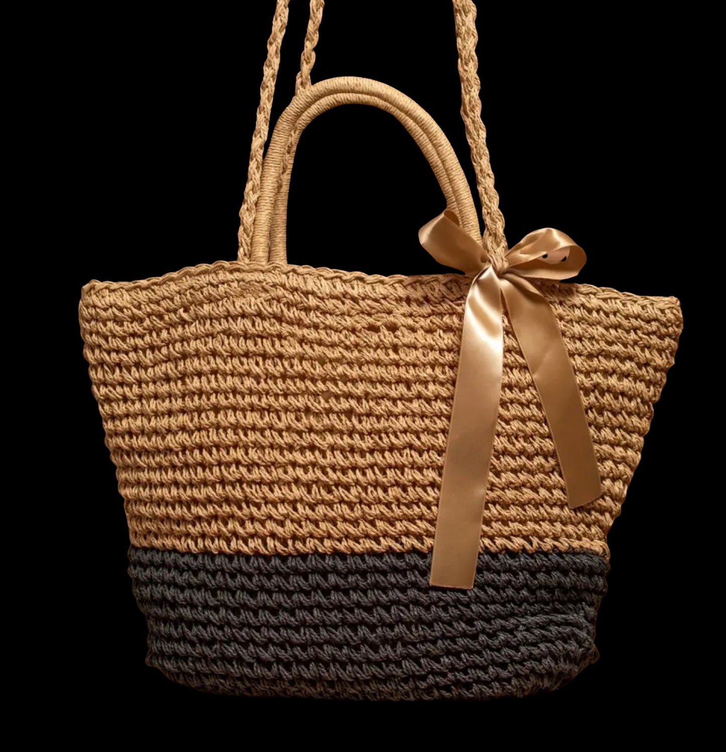 Straw Ribbon Tote Bag-Bags-PANTIESANDPUMPS.COM