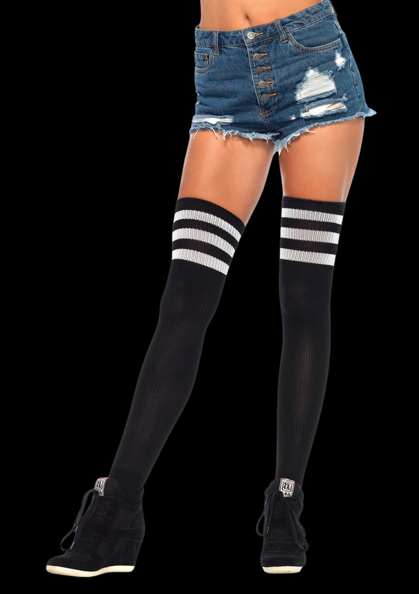 Athletic Thigh High Socks Three Stripes-Legwear & Socks-PANTIESANDPUMPS.COM