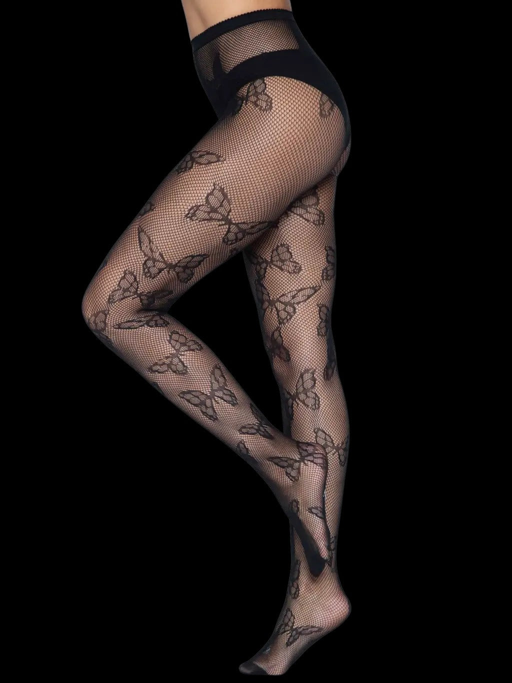 Black Butterfly Sheer Net Tights-Legwear & Socks-PANTIESANDPUMPS.COM