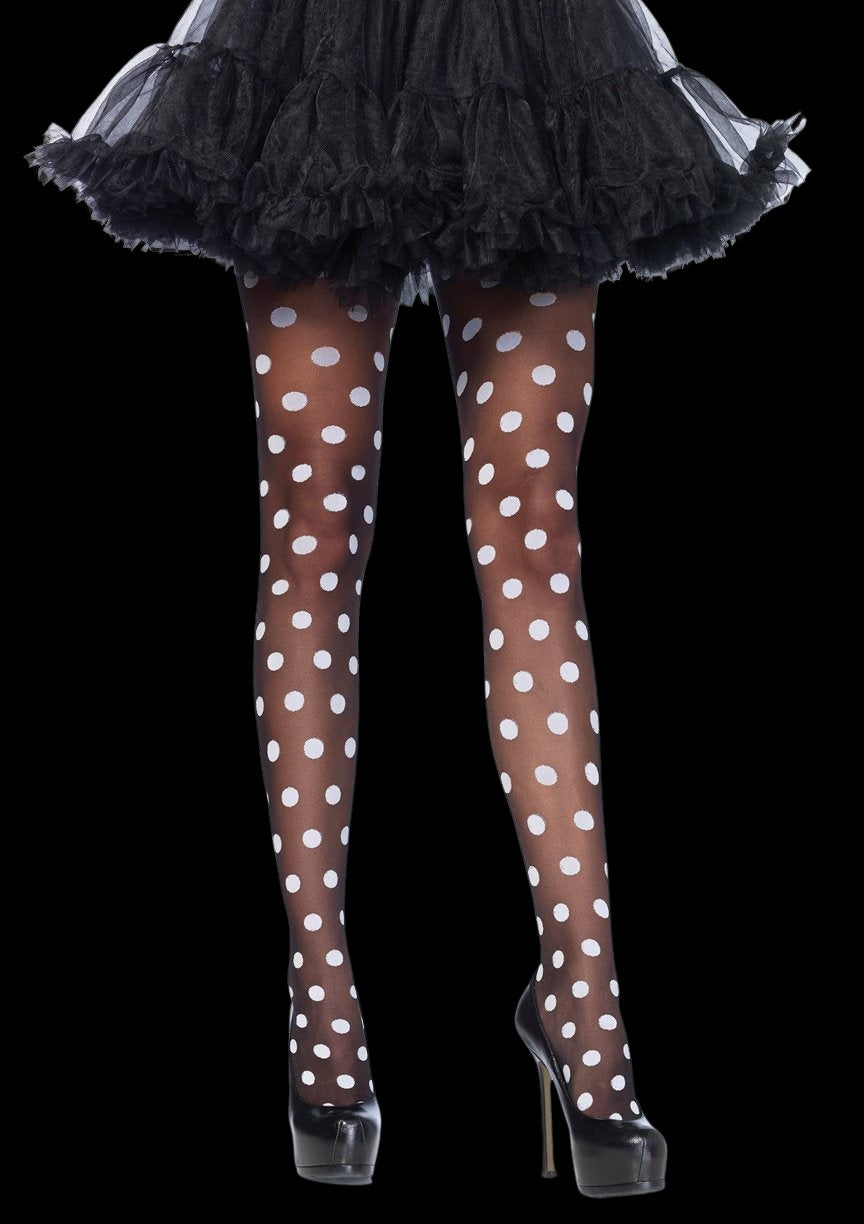 Black/White Polka Dot Pantyhose-Legwear & Socks-PANTIESANDPUMPS.COM