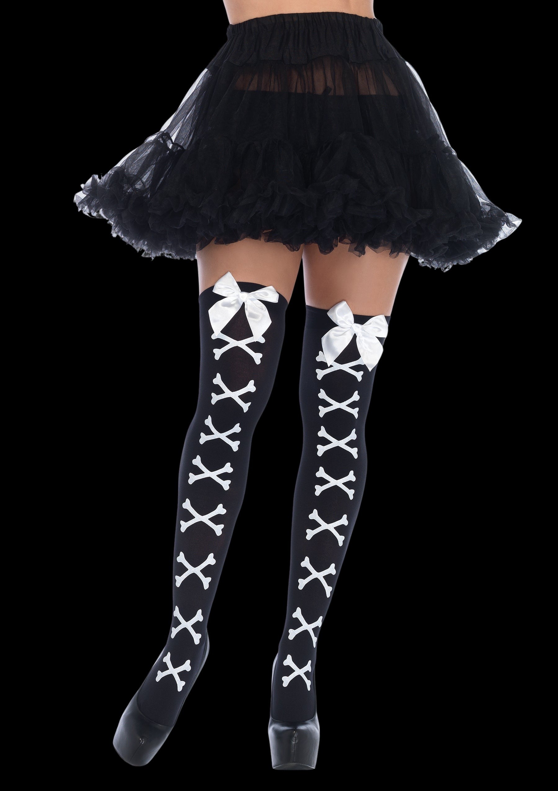Crossbone Print Thigh Highs-Legwear & Socks-PANTIESANDPUMPS.COM