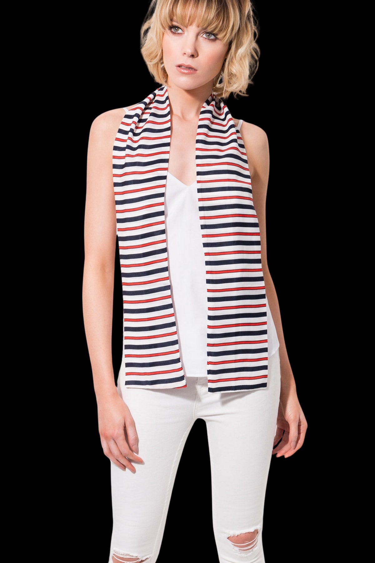 Scarf Hugo White/Navy-Scarves-PANTIESANDPUMPS.COM