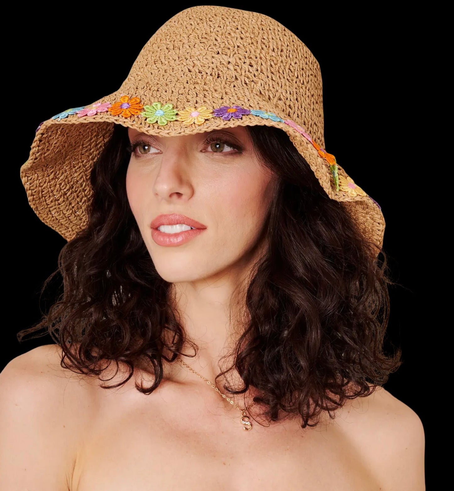 Floral Straw Bucket Hat-Hats-PANTIESANDPUMPS.COM