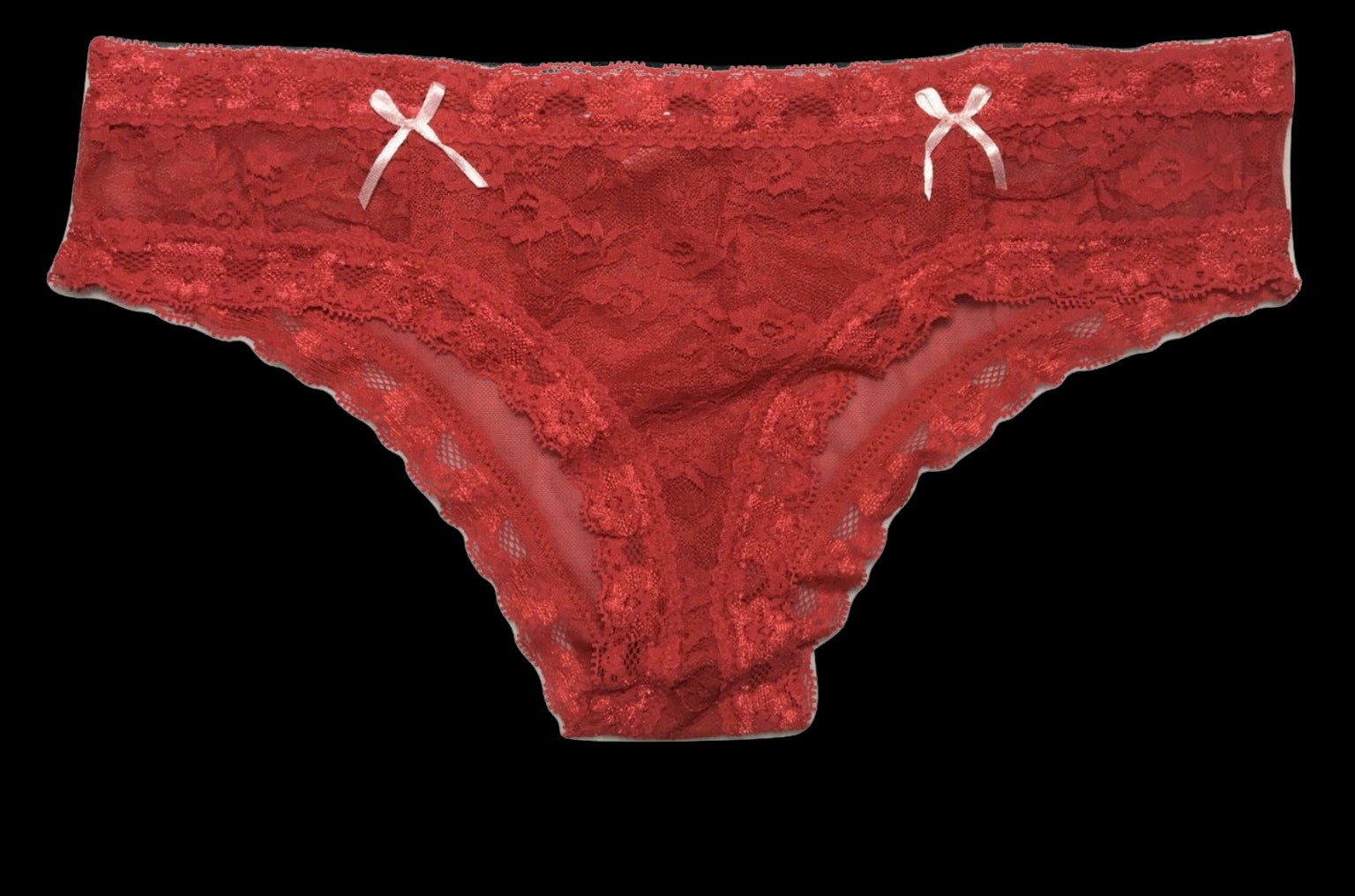 Red Lace Panties White Bows-Lingerie-PANTIESANDPUMPS.COM