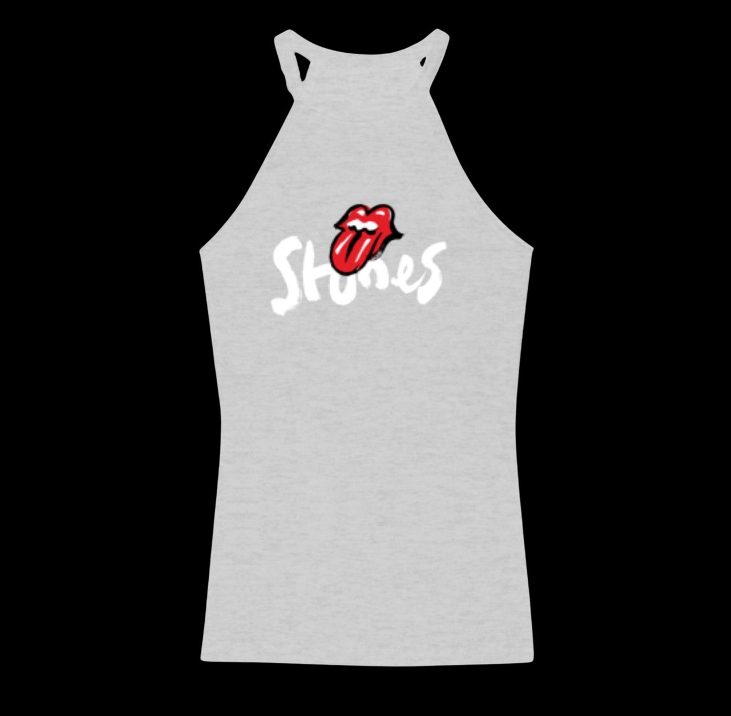 Rolling Stones Brush Stroke Stones Grey Racerfront Tank Top-T-Shirts-PANTIESANDPUMPS.COM