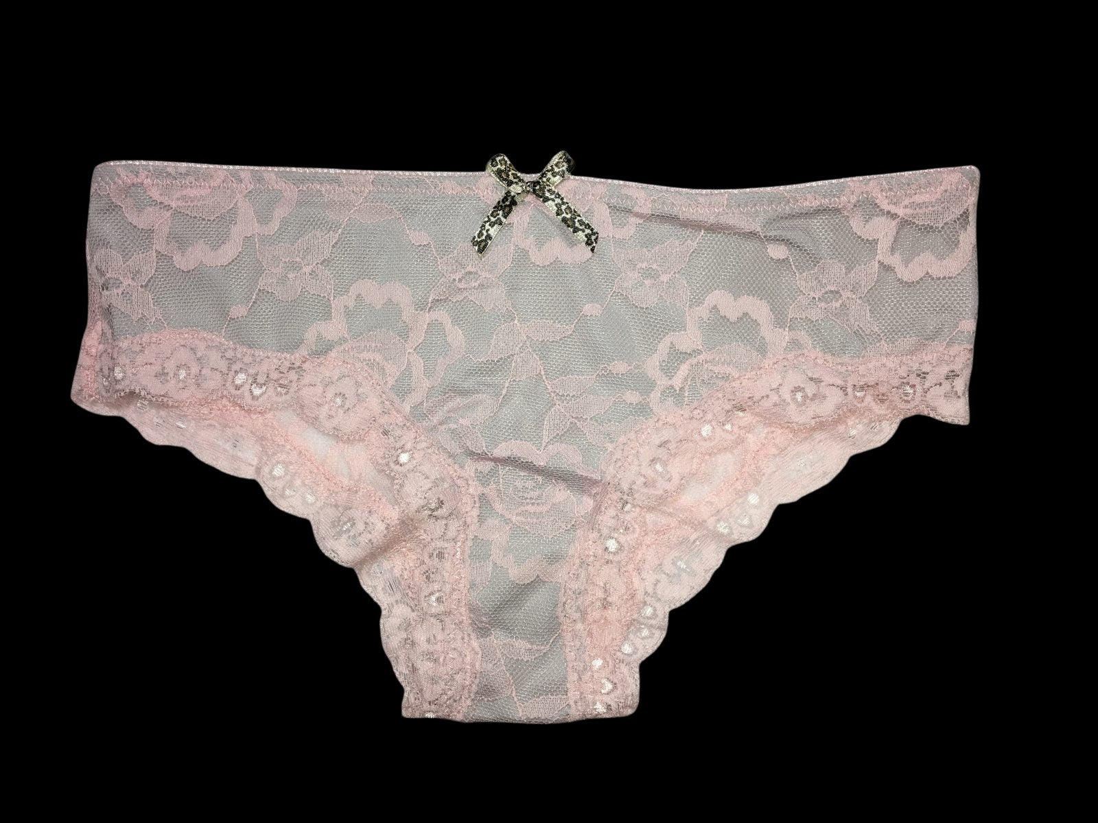 Grey/Pink Leopard Bow Panties-Lingerie-PANTIESANDPUMPS.COM