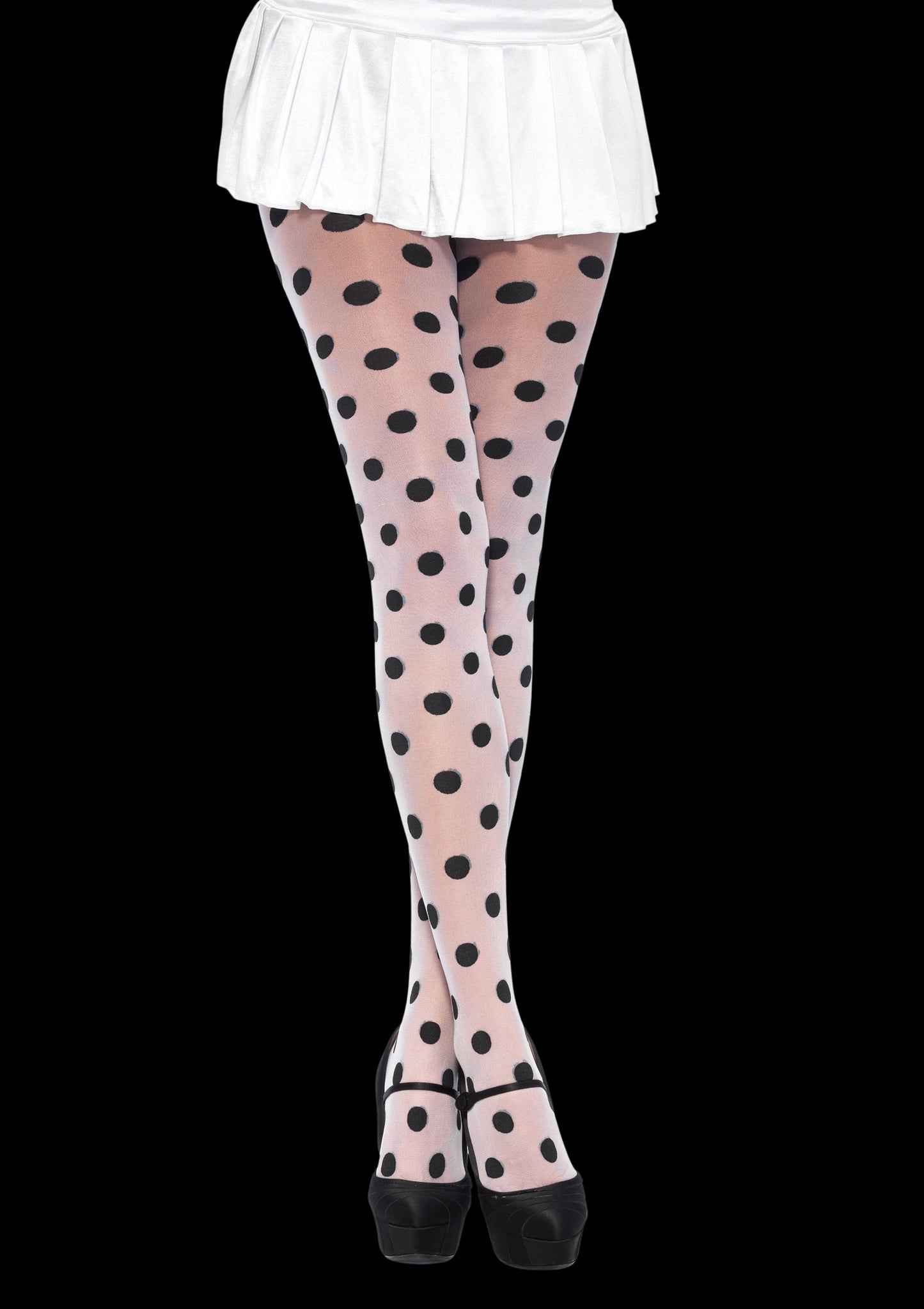 White/Black Polka Dot Pantyhose-Legwear & Socks-PANTIESANDPUMPS.COM