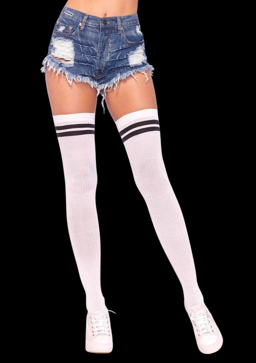 Athletic Thigh High Socks Two Stripes-Legwear & Socks-PANTIESANDPUMPS.COM