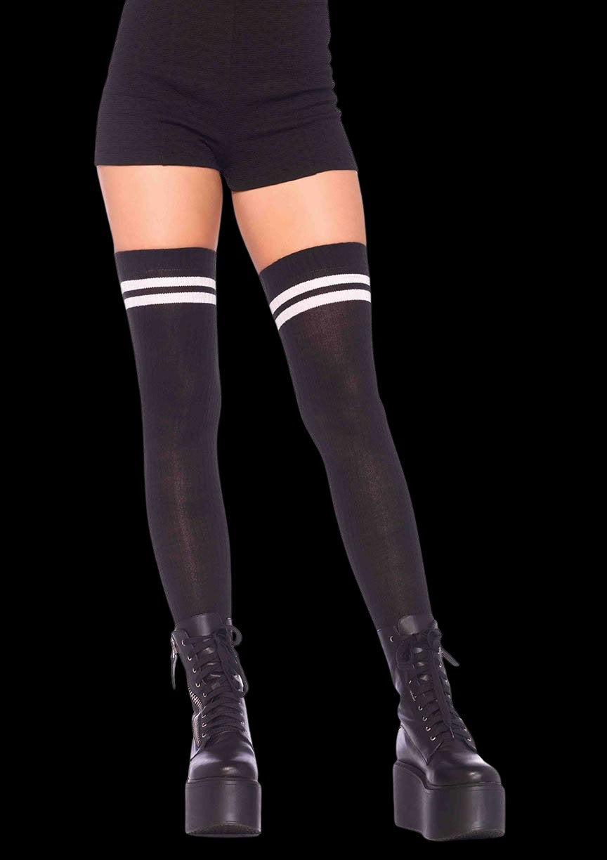 Athletic Thigh High Two Stripes Socks-Legwear & Socks-PANTIESANDPUMPS.COM