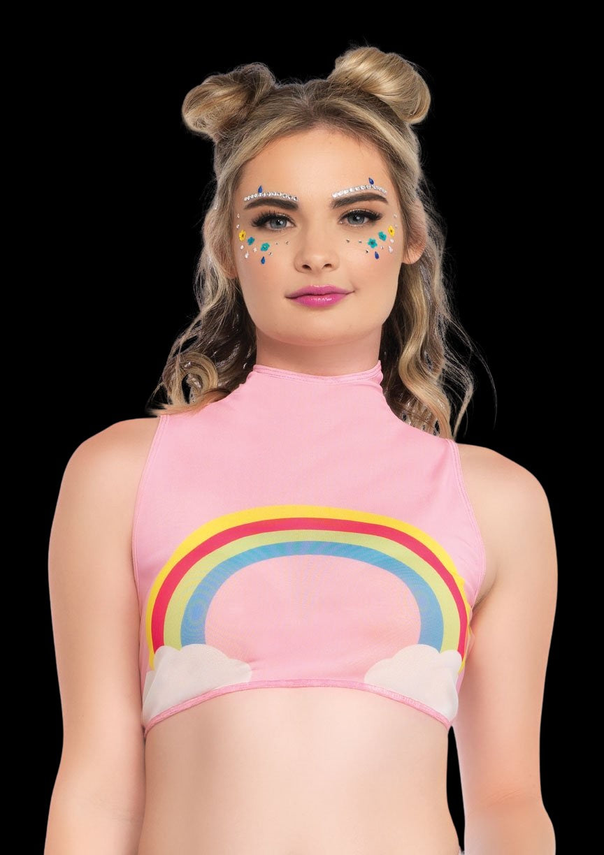 Rainbow High Neck Crop Top-T-Shirts-PANTIESANDPUMPS.COM