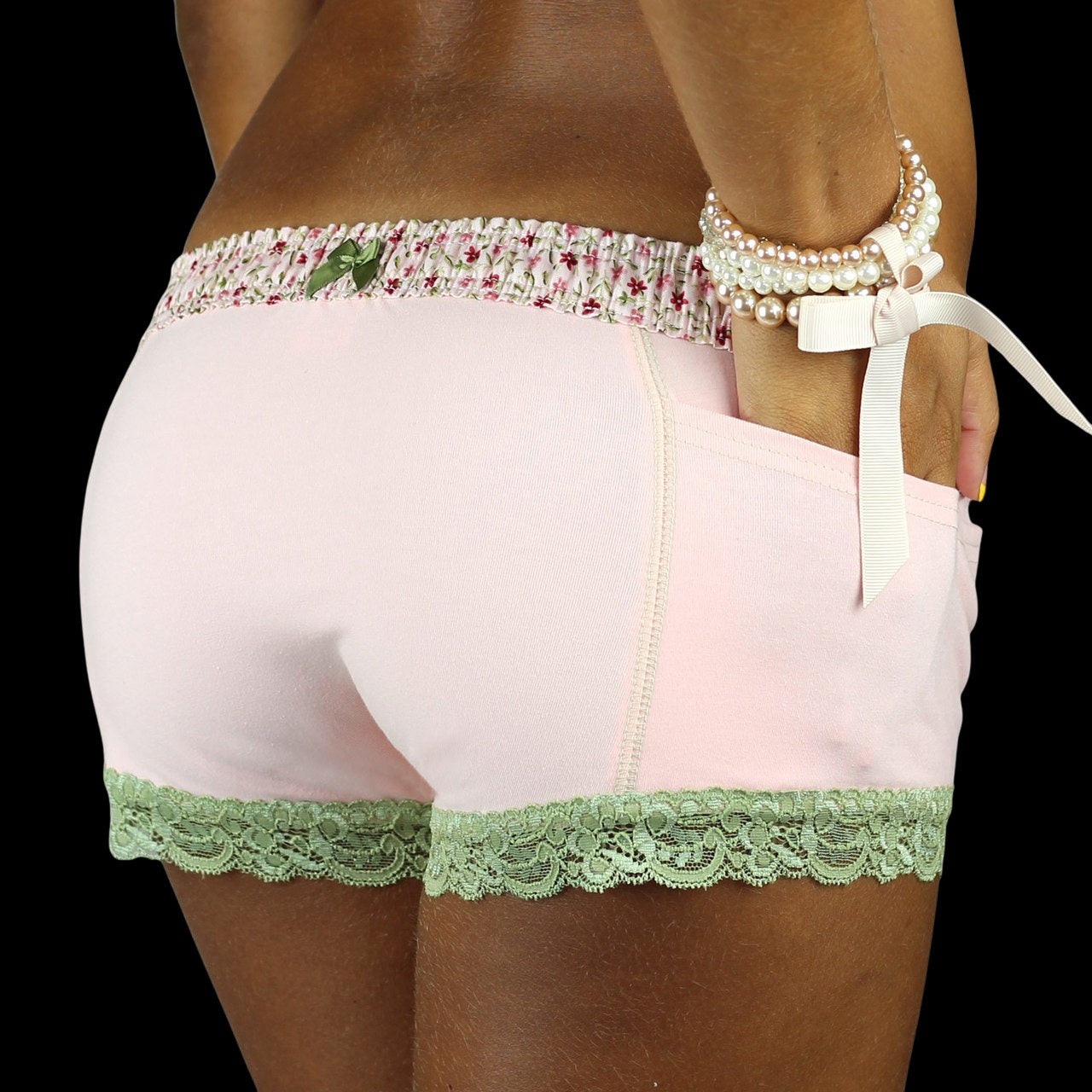 Pretty Pink Boyshorts Panties Pink Posies Waistband-Lingerie-PANTIESANDPUMPS.COM