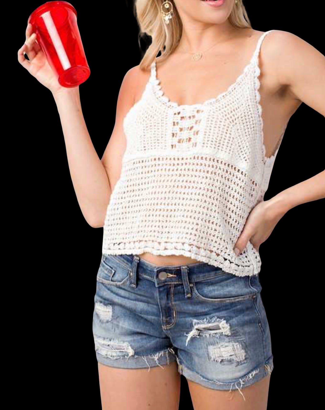Angela Cami With Scallop Edge Accents-Shirts & Tops-PANTIESANDPUMPS.COM