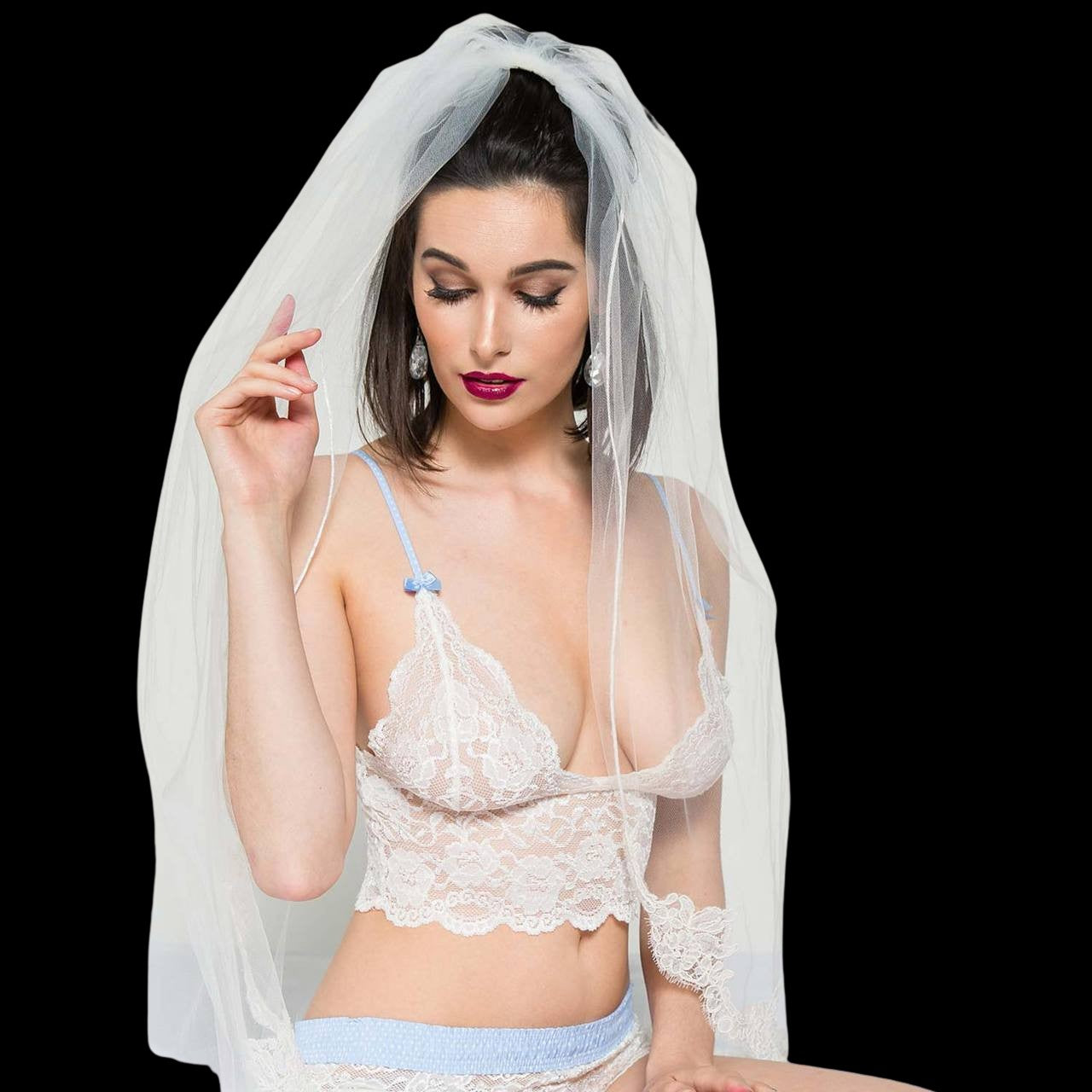Ivory Lace Bralette Cami Light Blue Dot Straps-Lingerie-PANTIESANDPUMPS.COM