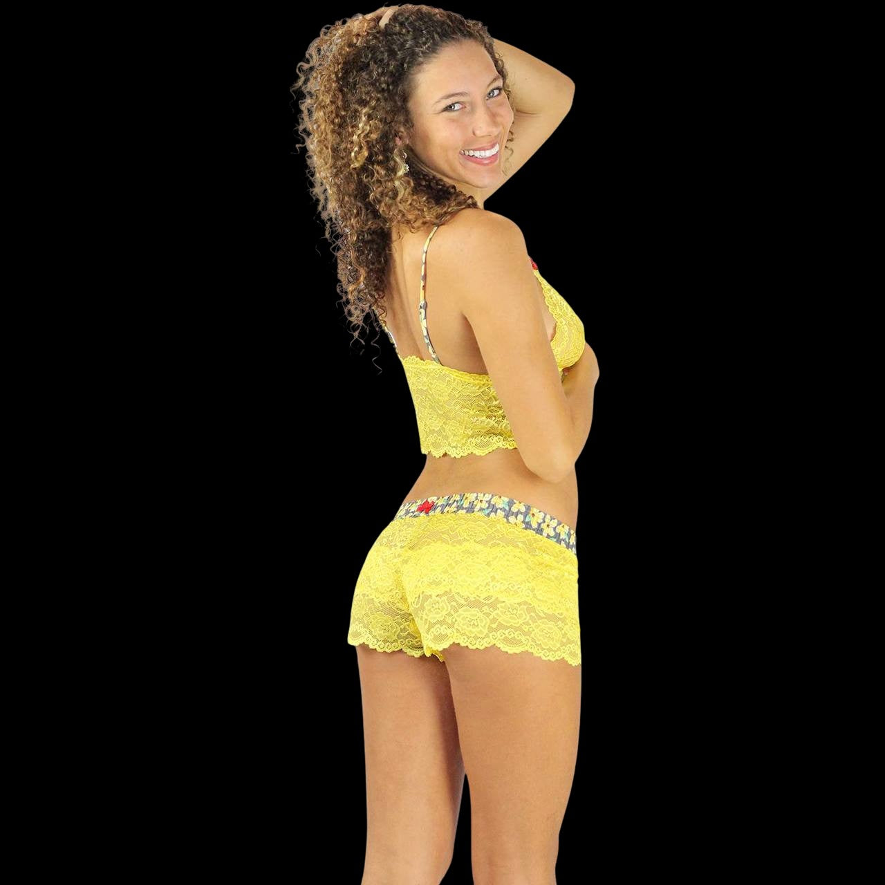 Sunshine Yellow Lace Boxer Posies-Lingerie-PANTIESANDPUMPS.COM