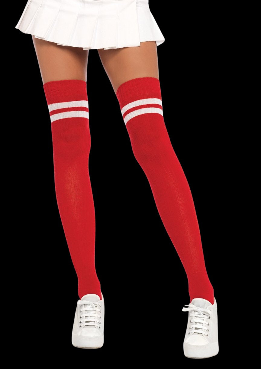 Athletic Thigh High Socks Two Stripes-Legwear & Socks-PANTIESANDPUMPS.COM