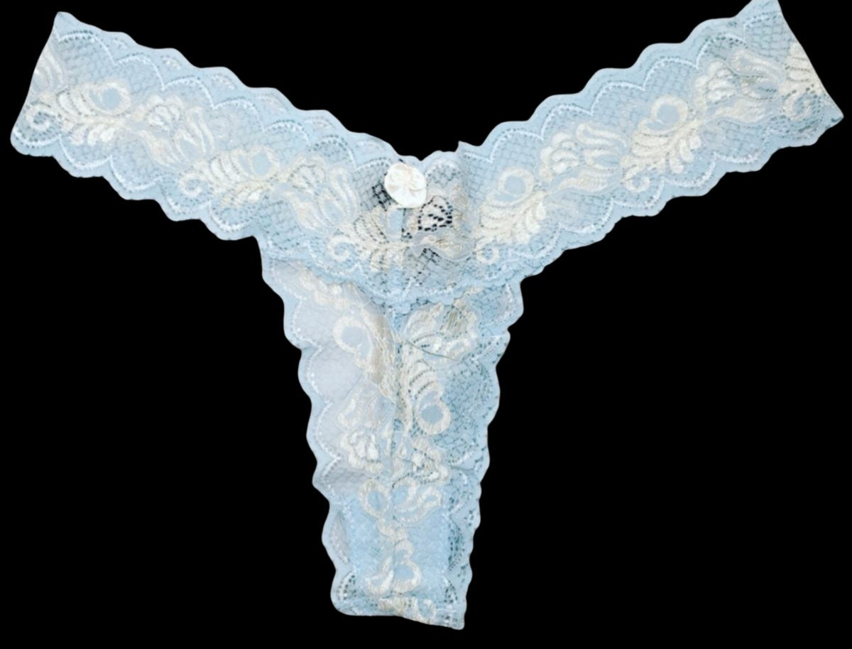 Blue/White Sexy Lace Thong-Lingerie-PANTIESANDPUMPS.COM
