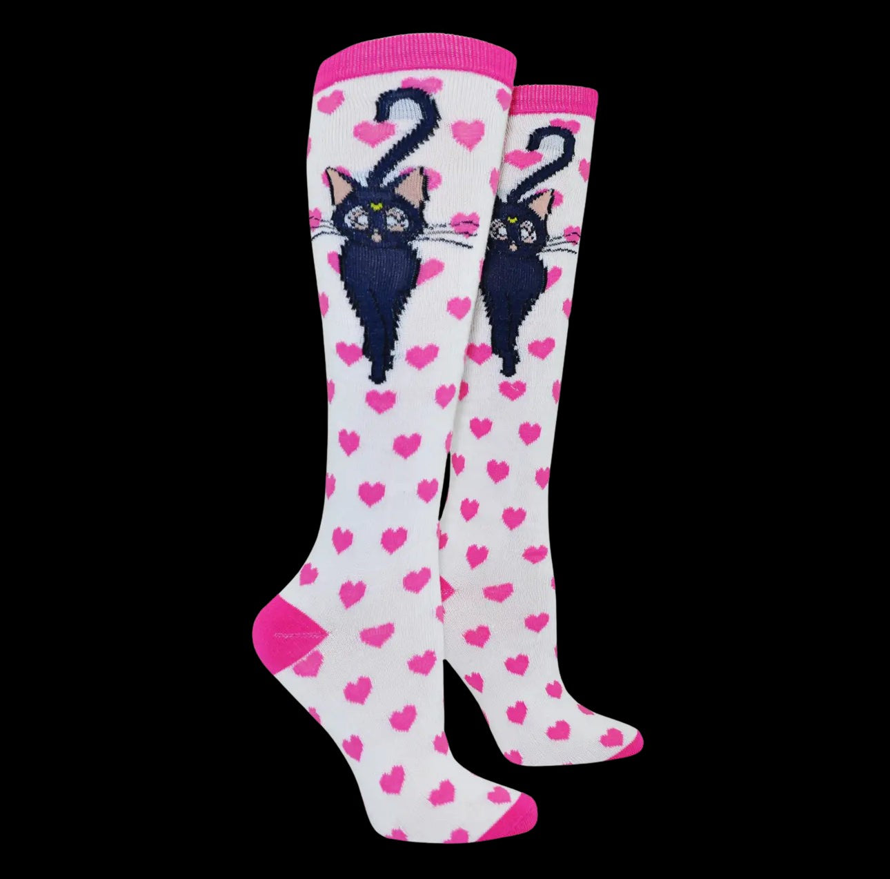 Fancy Feline Heart Knee High Socks-Hosiery-PANTIESANDPUMPS.COM