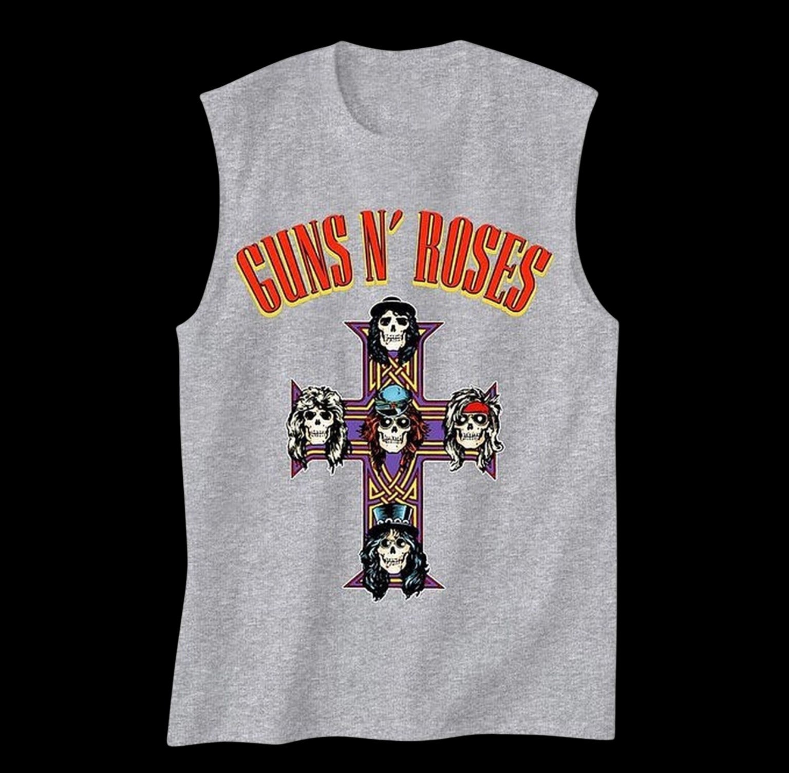 Guns N’ Roses Arched Logo Cross Men’s Fit Muscle T-Shirt-T-Shirts-PANTIESANDPUMPS.COM