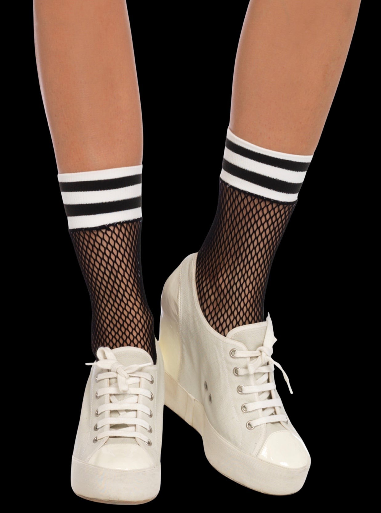Black Fishnet Anklet Striped Socks-Socks-PANTIESANDPUMPS.COM