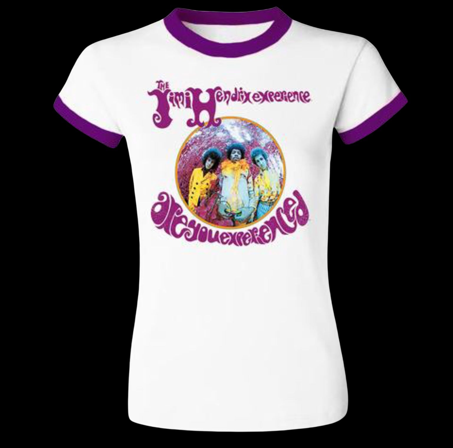 Jimi Hendrix Aye Ladies Ringer T-Shirt-T-Shirts-PANTIESANDPUMPS.COM