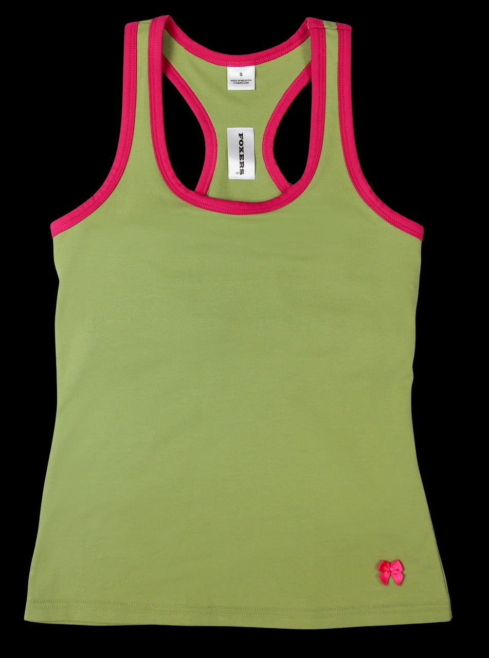 Sage Racerback Tank Top Fuchsia Trim-T-Shirts-PANTIESANDPUMPS.COM