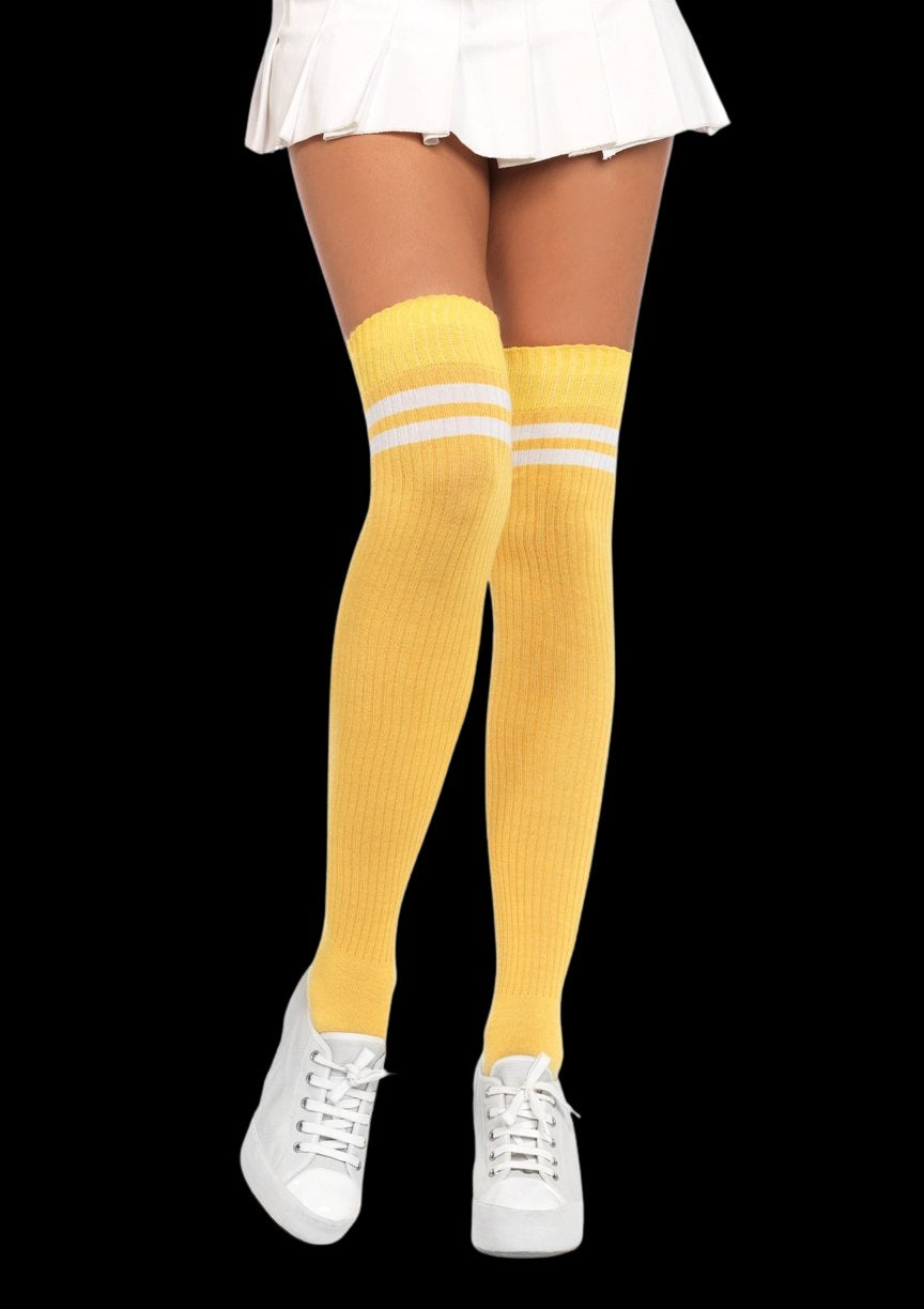 Athletic Thigh High Socks Two Stripes-Legwear & Socks-PANTIESANDPUMPS.COM