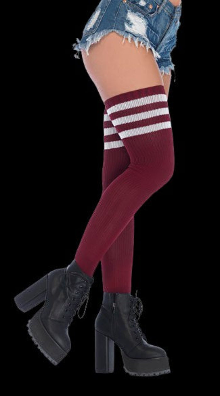 Athletic Thigh High Three Stripes Socks-Legwear & Socks-PANTIESANDPUMPS.COM