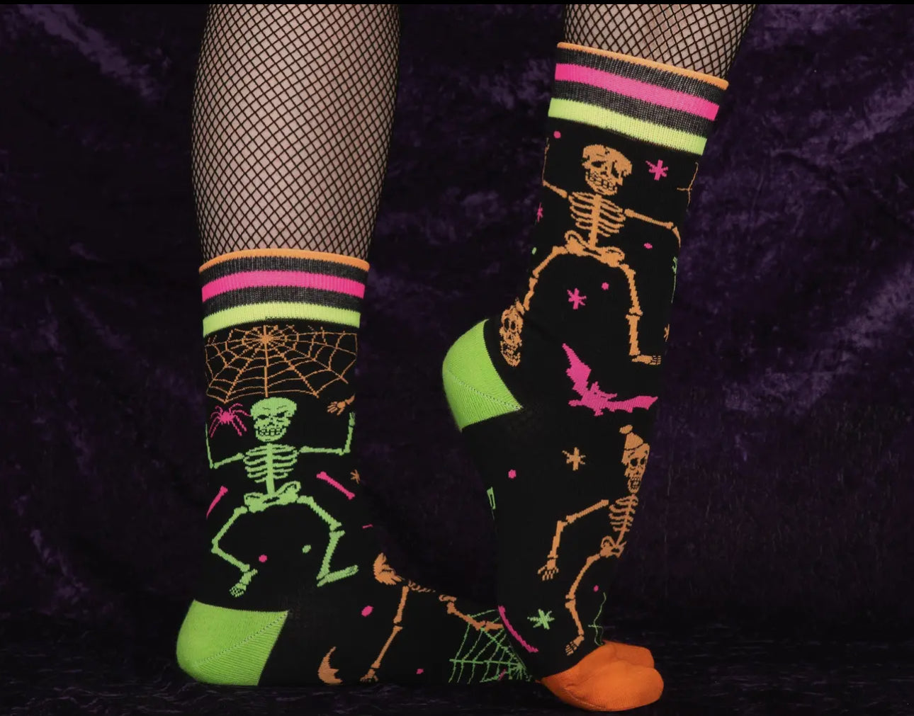 Rave Skeletons Crew Socks-Socks-PANTIESANDPUMPS.COM