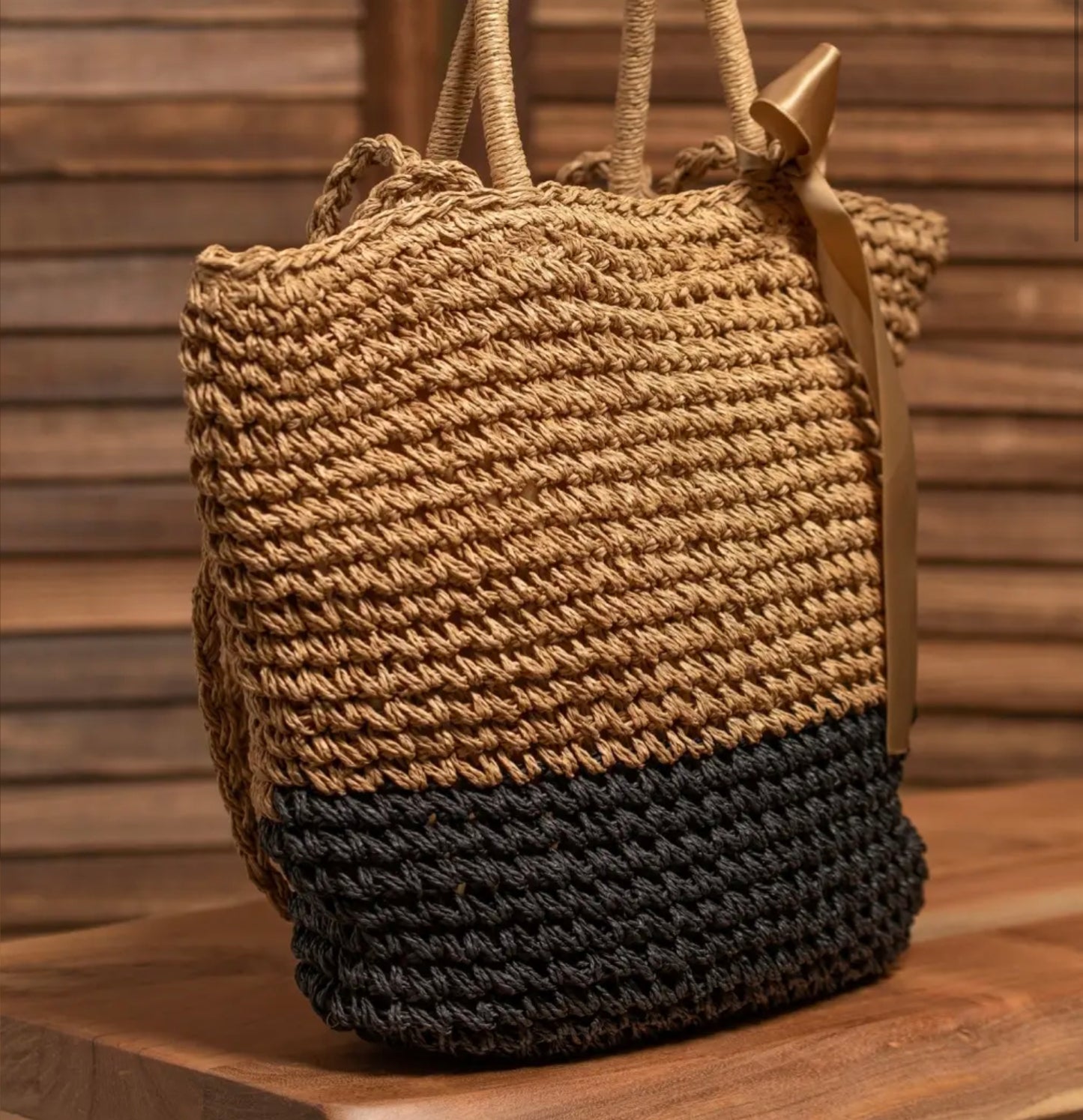 Straw Ribbon Tote Bag-Bags-PANTIESANDPUMPS.COM