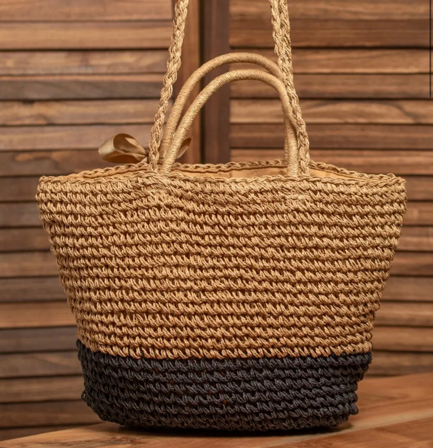 Straw Ribbon Tote Bag-Bags-PANTIESANDPUMPS.COM