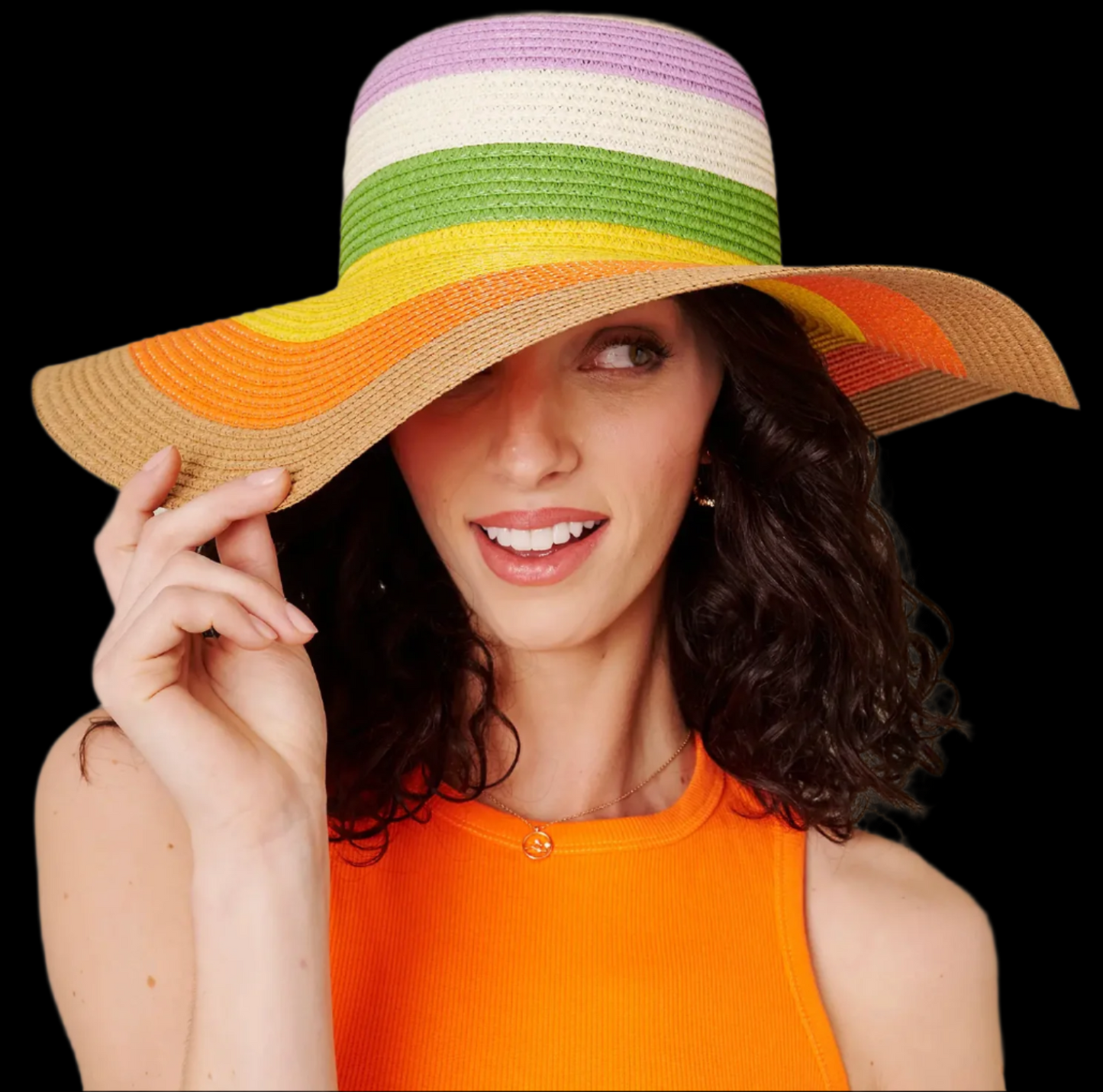 Stripe Straw Floppy Sun Hat