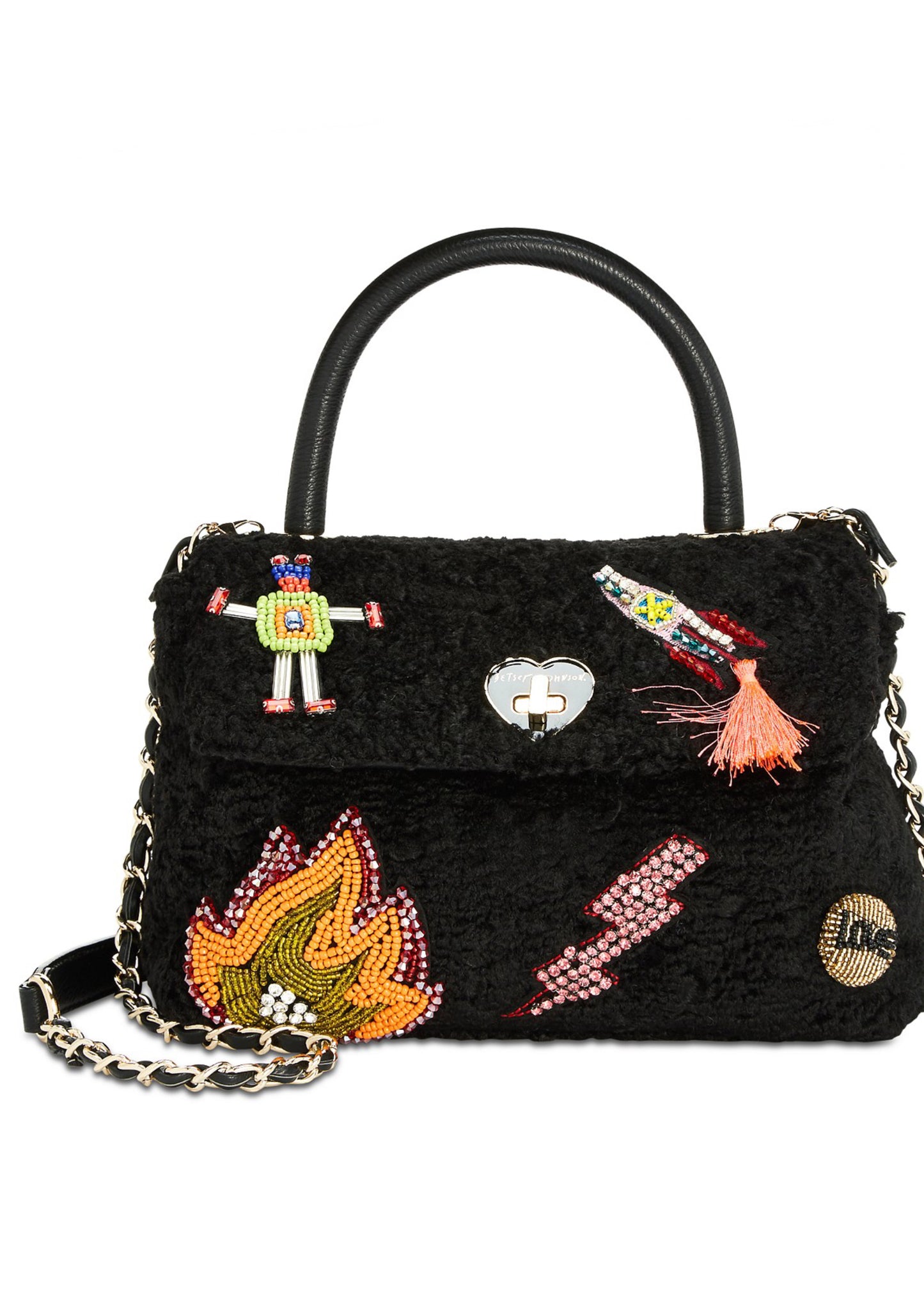 Betsey Johnson Curly Gurl Flap Crossbody-Bags-PANTIESANDPUMPS.COM