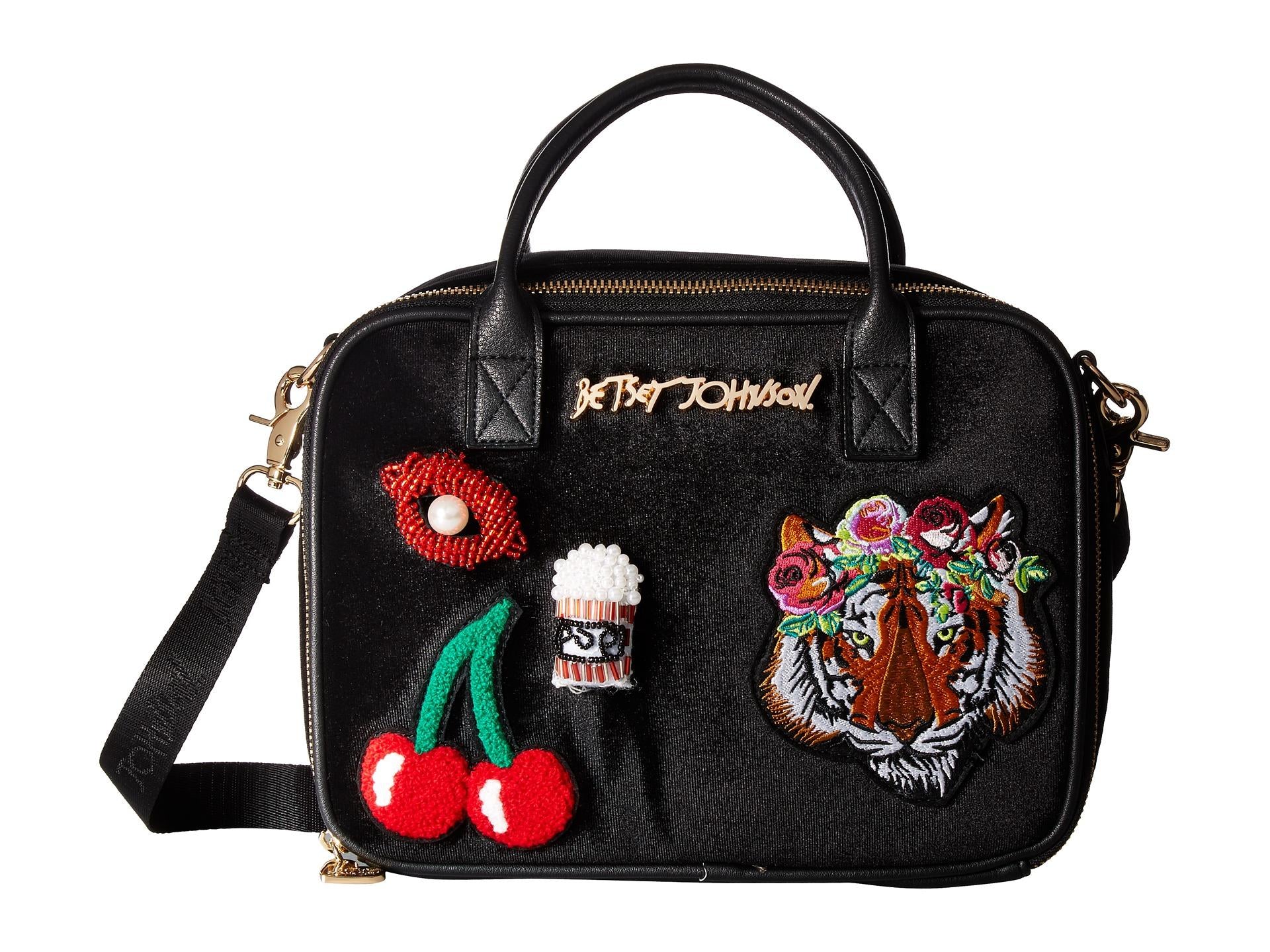 Betsey Johnson Velvet W/Appliqués Lunch Tote-Bags-PANTIESANDPUMPS.COM