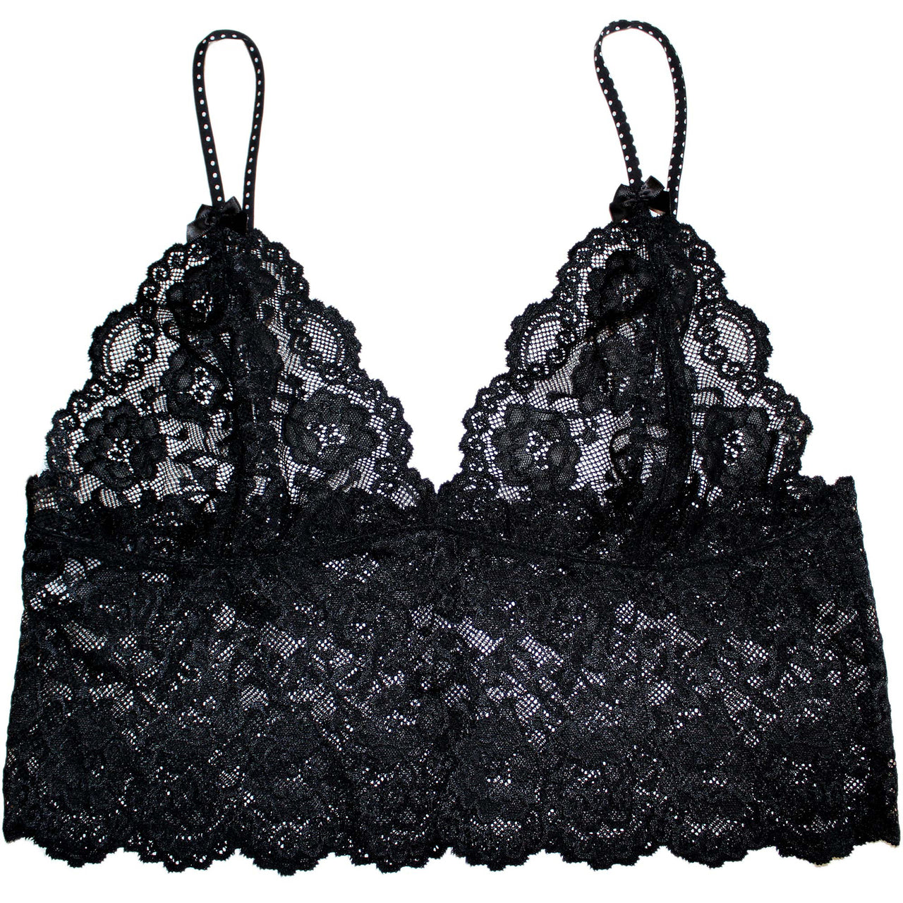 Black Lace Bralette Cami Black Polka Dot Adj Straps-Lingerie-PANTIESANDPUMPS.COM