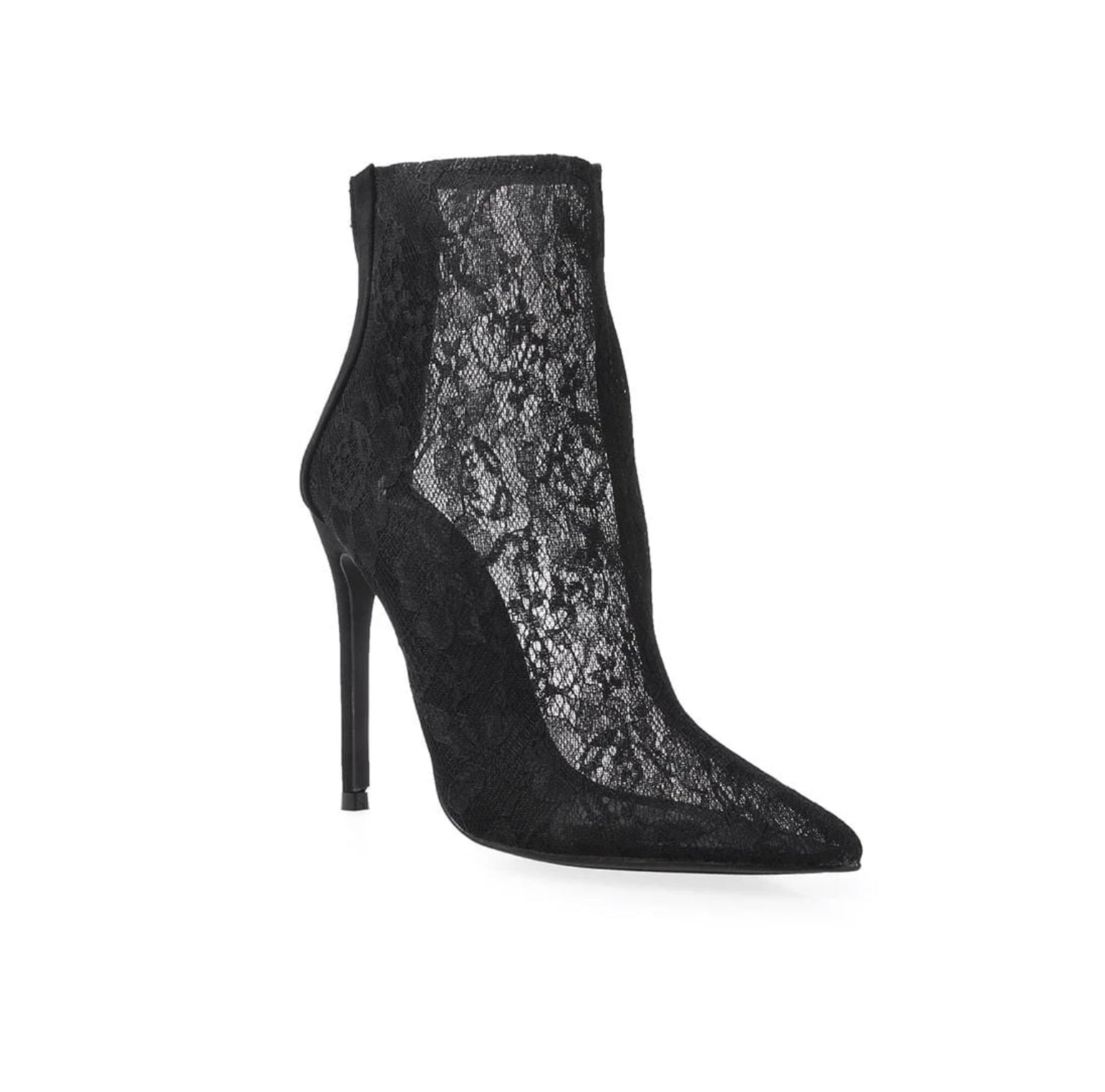 Black Lace Textile Heels-Footwear-PANTIESANDPUMPS.COM