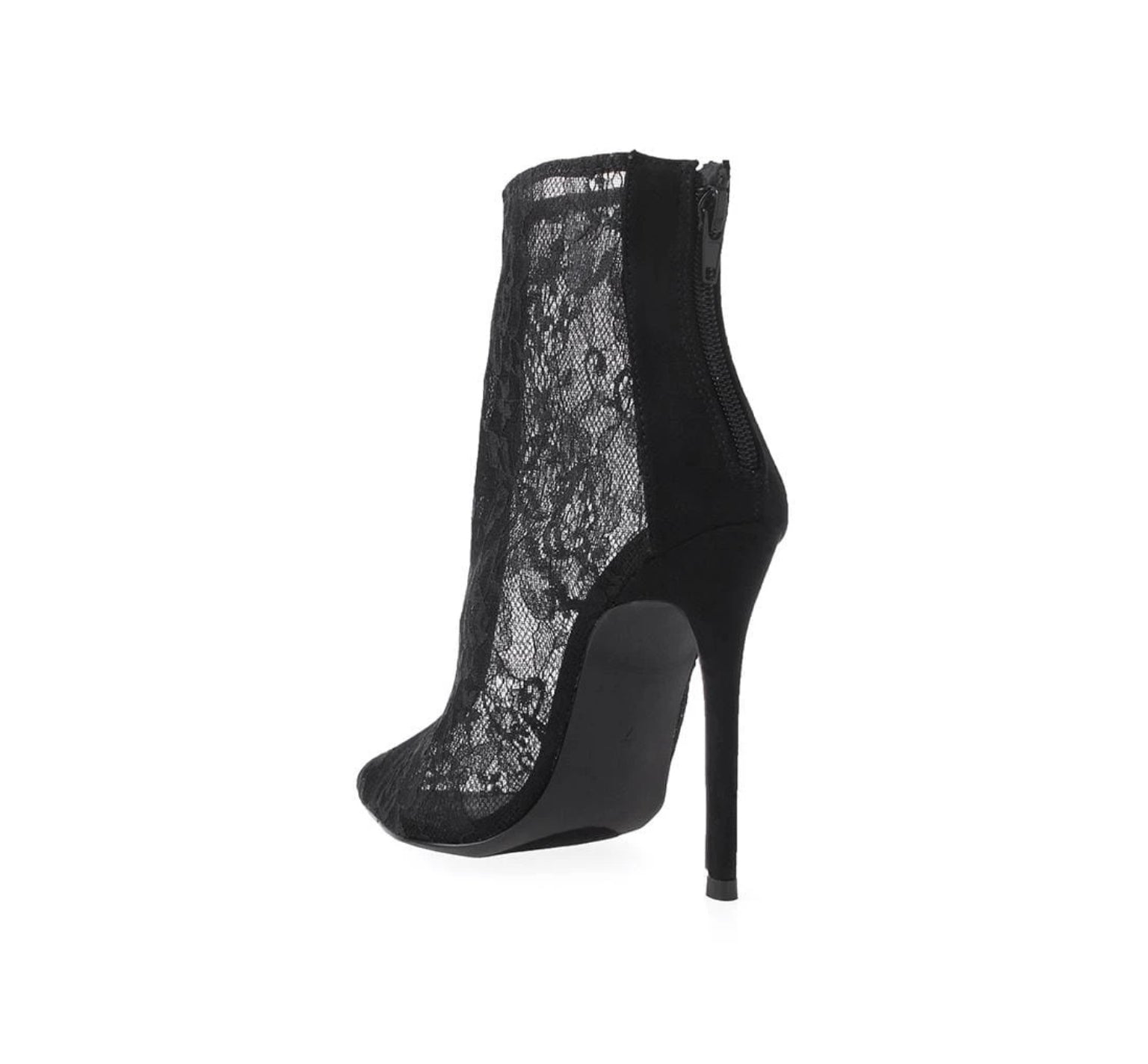Black Lace Textile Heels-Footwear-PANTIESANDPUMPS.COM