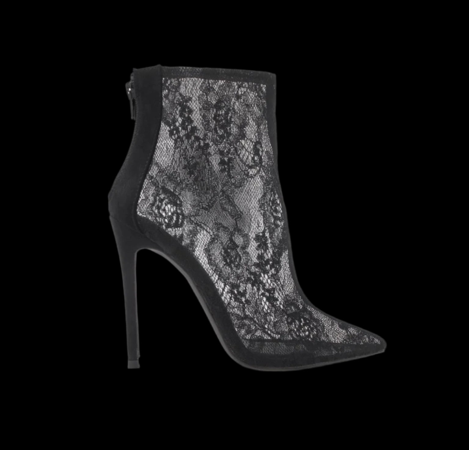 Black Lace Textile Heels-Footwear-PANTIESANDPUMPS.COM