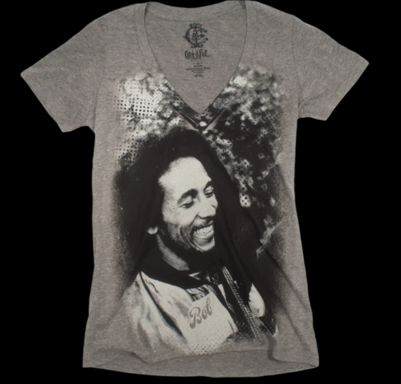 Bob Marley Catch a Fire Smile Burnout V-Neck Tee-T-Shirts-PANTIESANDPUMPS.COM