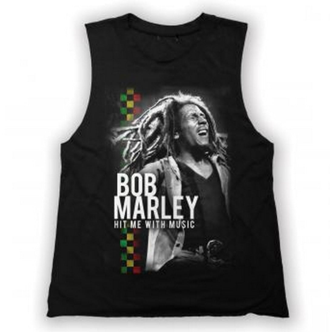 Bob Marley Hit me with the Music women’s Muscle Tank-T-Shirts-PANTIESANDPUMPS.COM