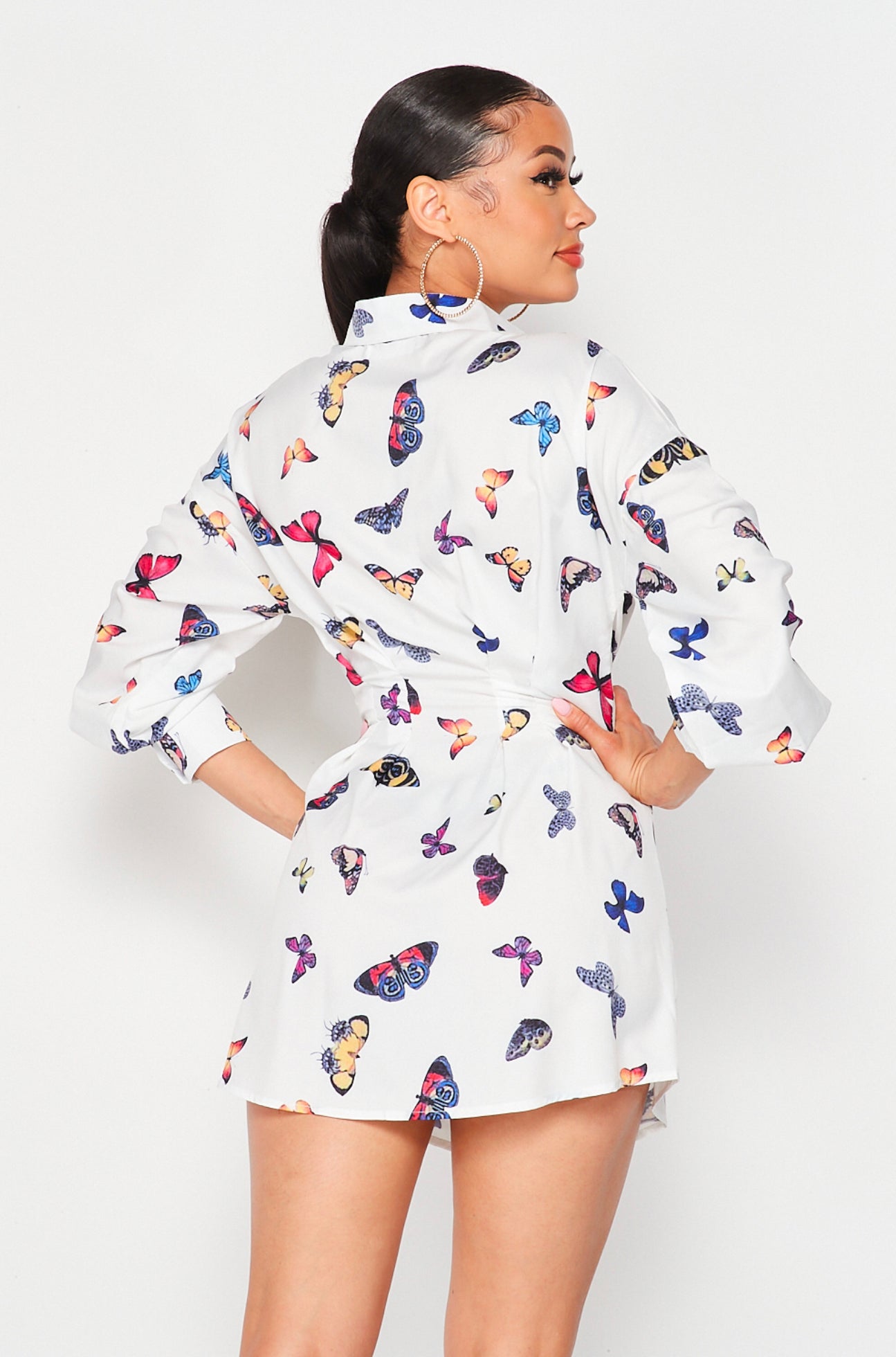Butterfly Print Shirt Dress-Blouses-PANTIESANDPUMPS.COM